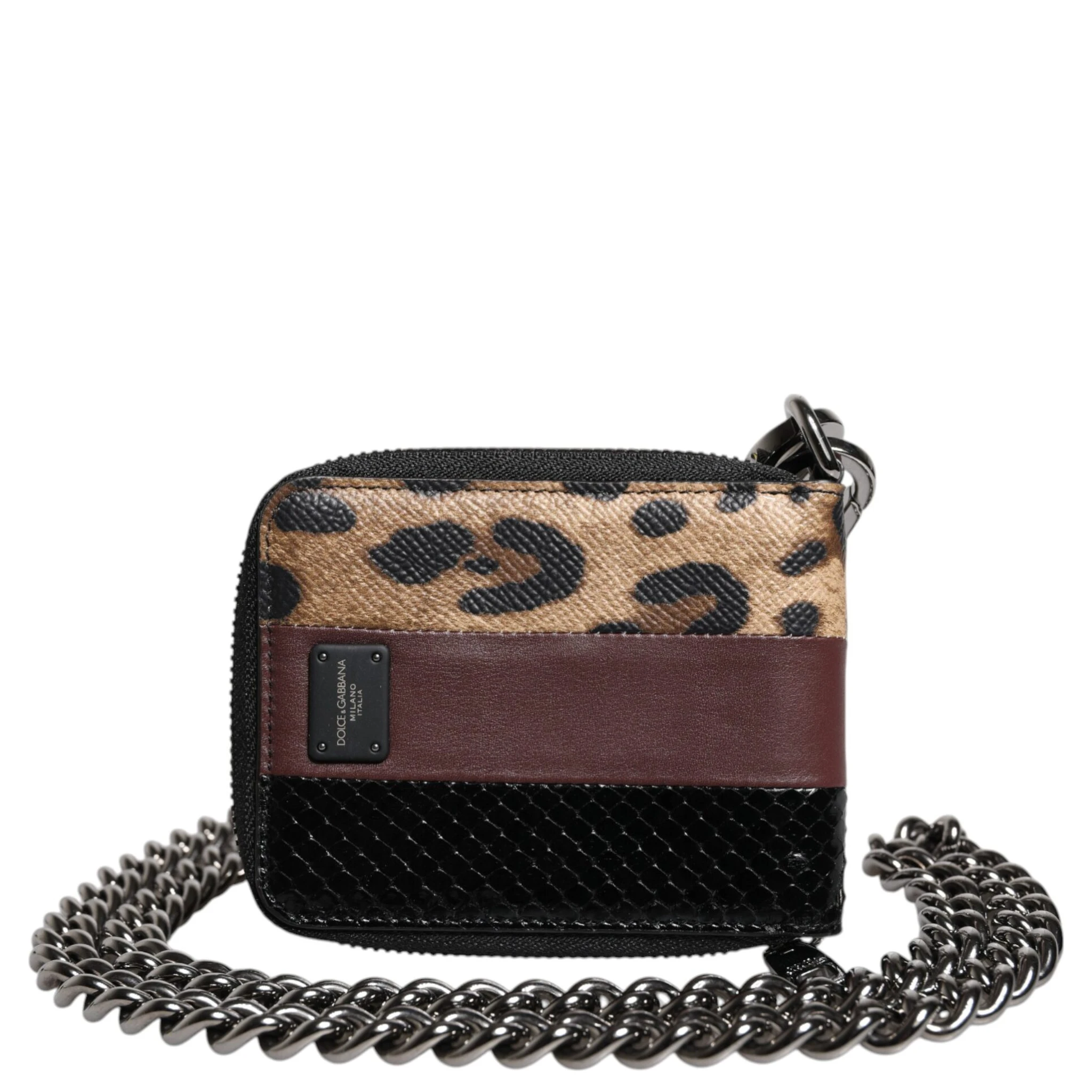 Multicolor Leopard Leather DG Bifold Card Holder Wallet