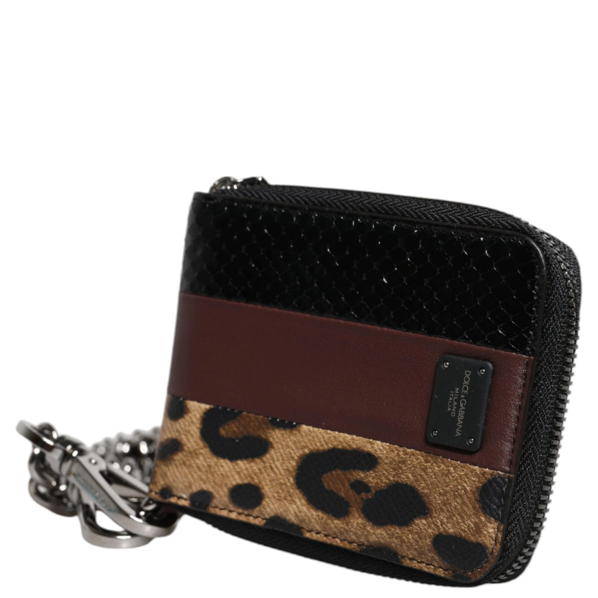 Multicolor Leopard Leather DG Bifold Card Holder Wallet