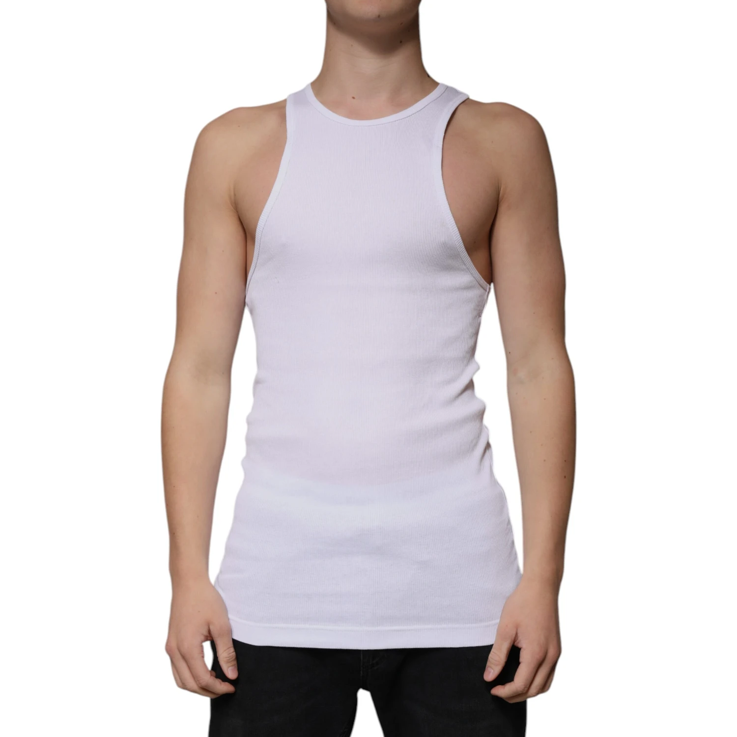 White Cotton Sleeveless Round Neck Tank T-shirt