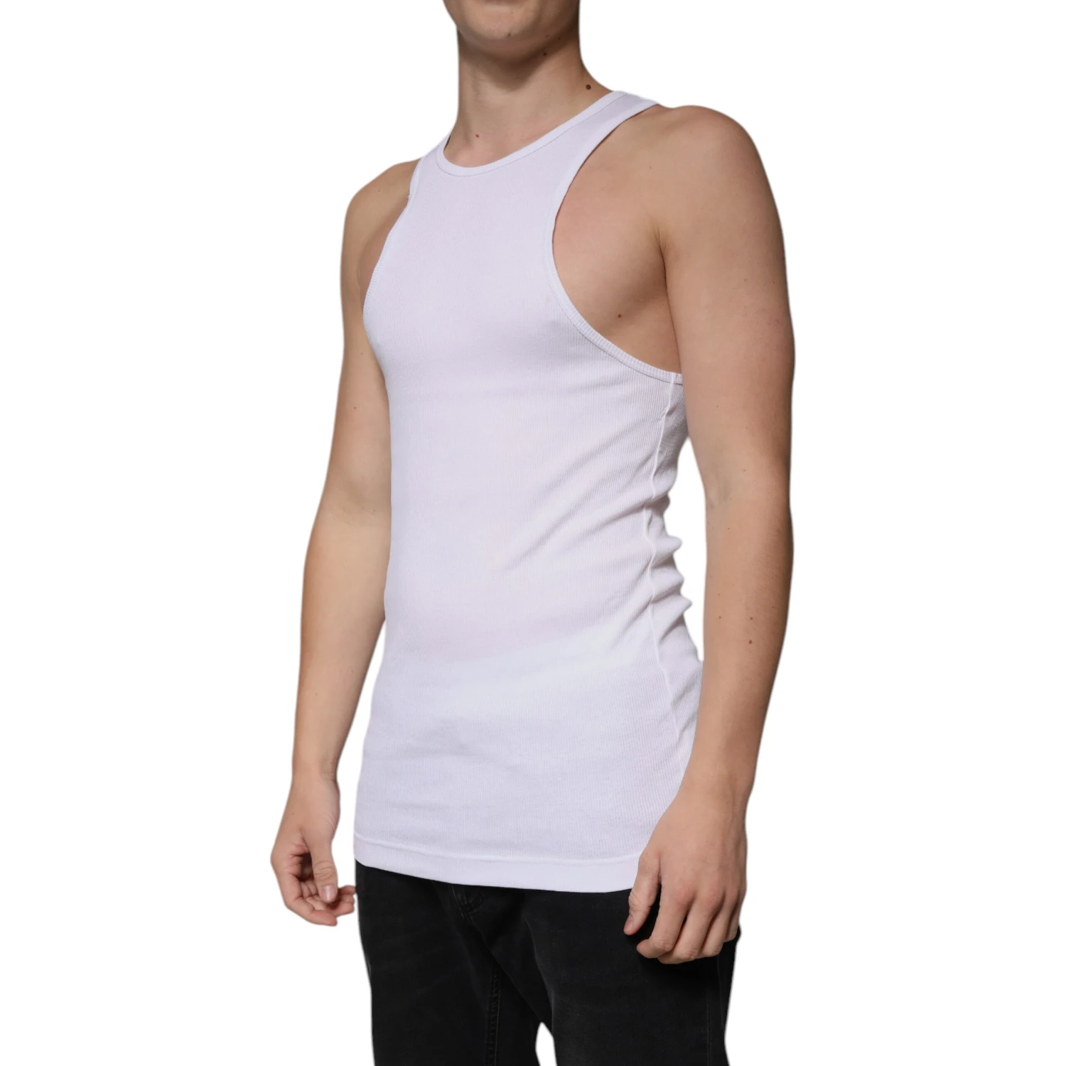 White Cotton Sleeveless Round Neck Tank T-shirt