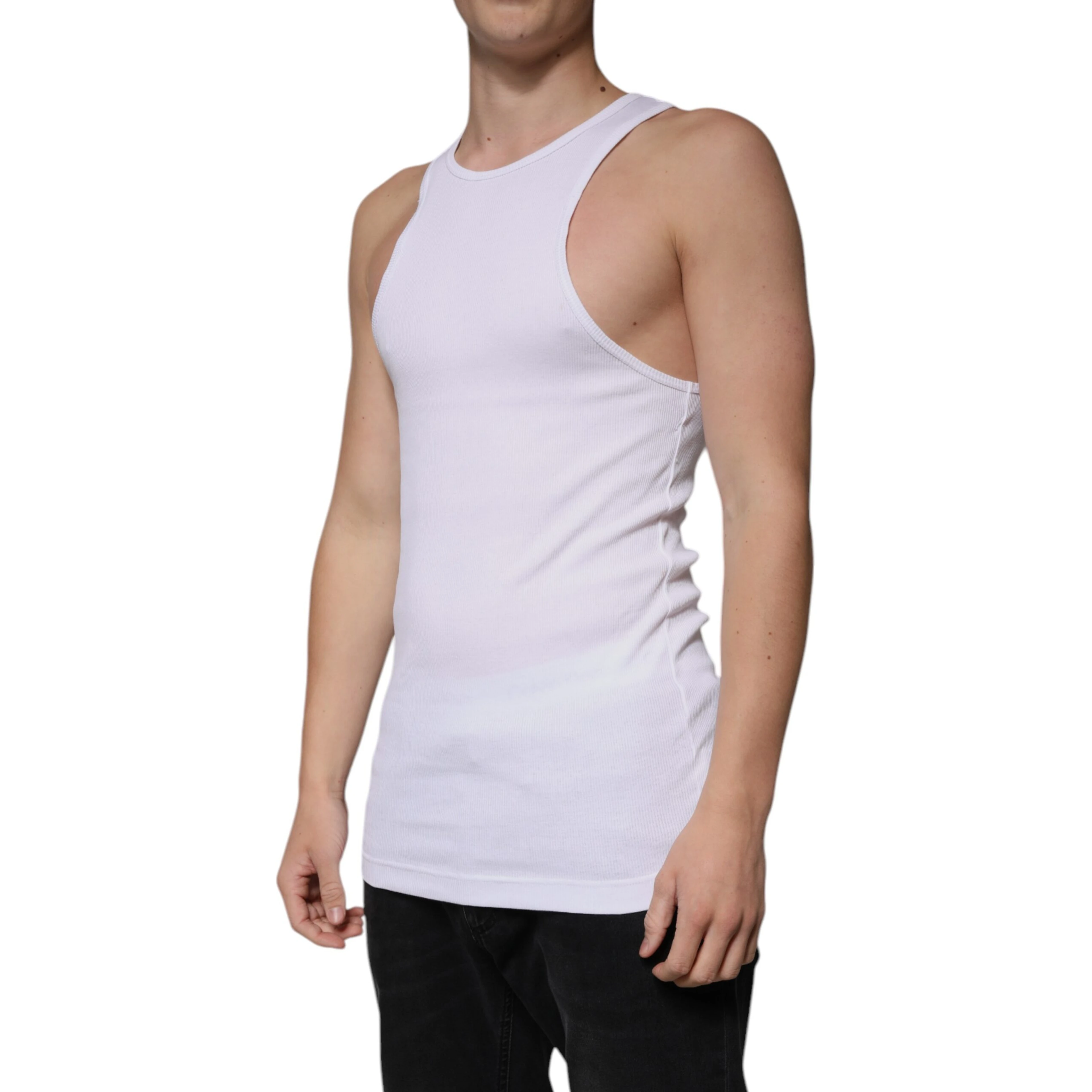 White Cotton Sleeveless Round Neck Tank T-shirt