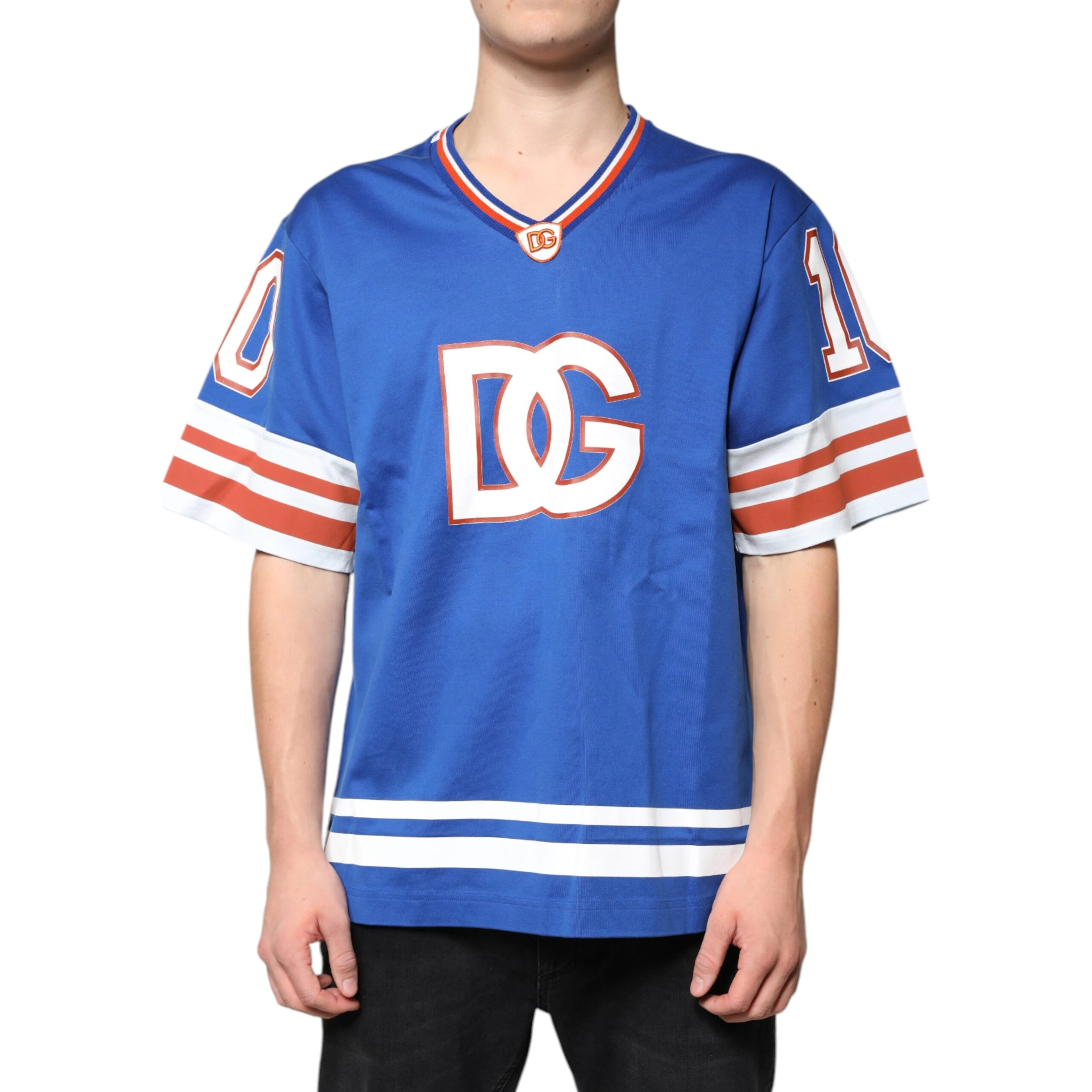 Blue Logo V-neck Short Sleeve T-shirt