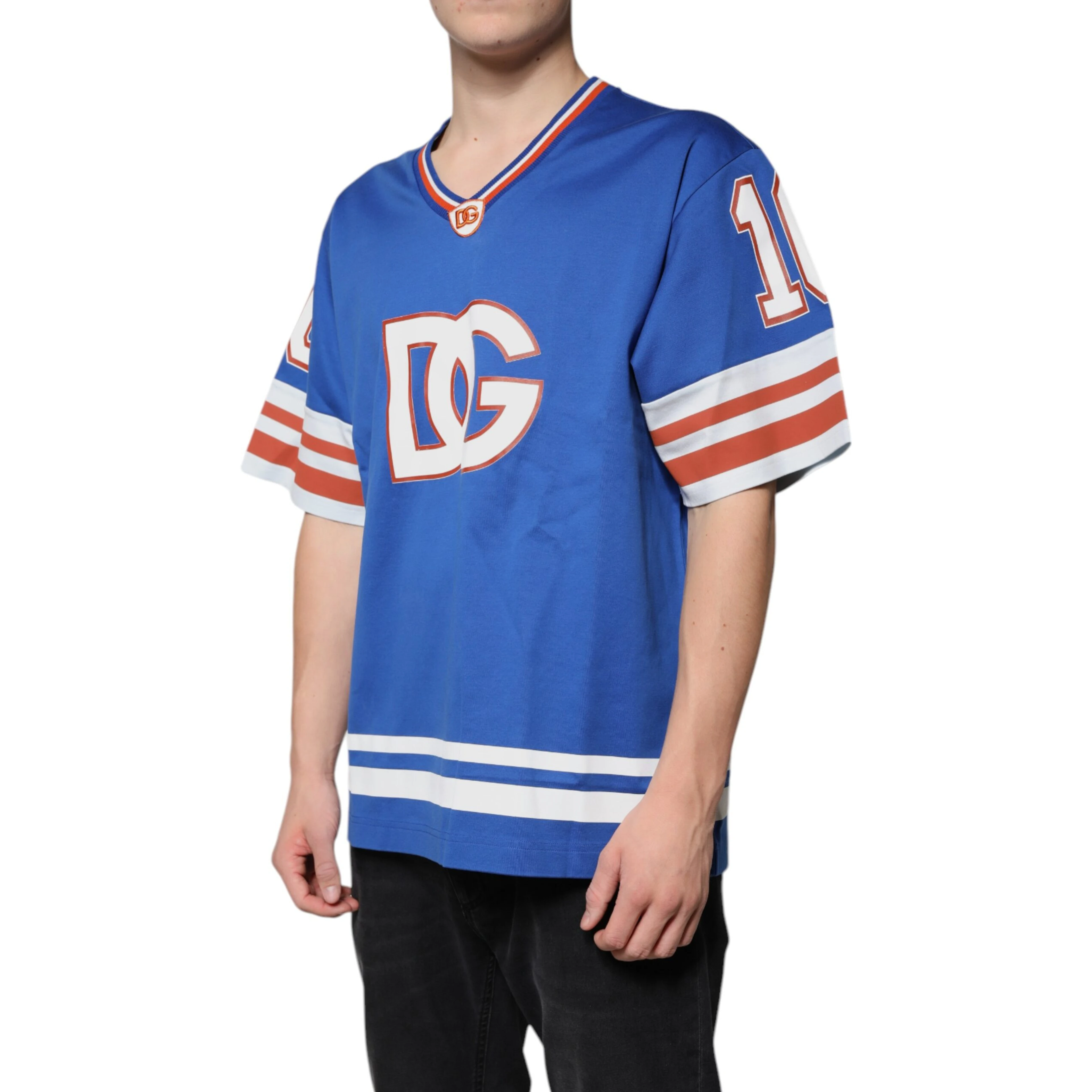 Blue Logo V-neck Short Sleeve T-shirt