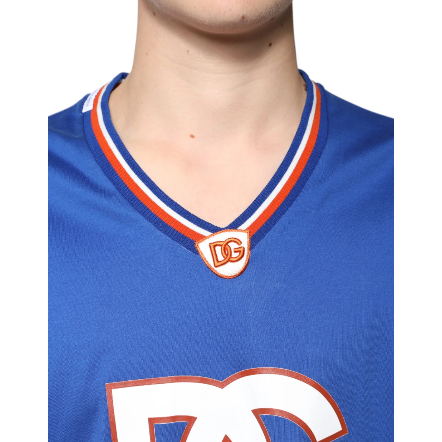 Blue Logo V-neck Short Sleeve T-shirt