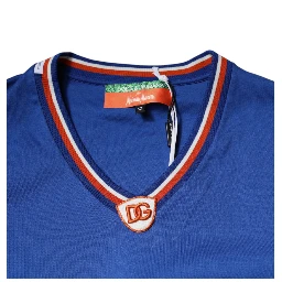 Blue Logo V-neck Short Sleeve T-shirt