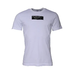 White Logo Print Cotton Crew Neck T-shirt