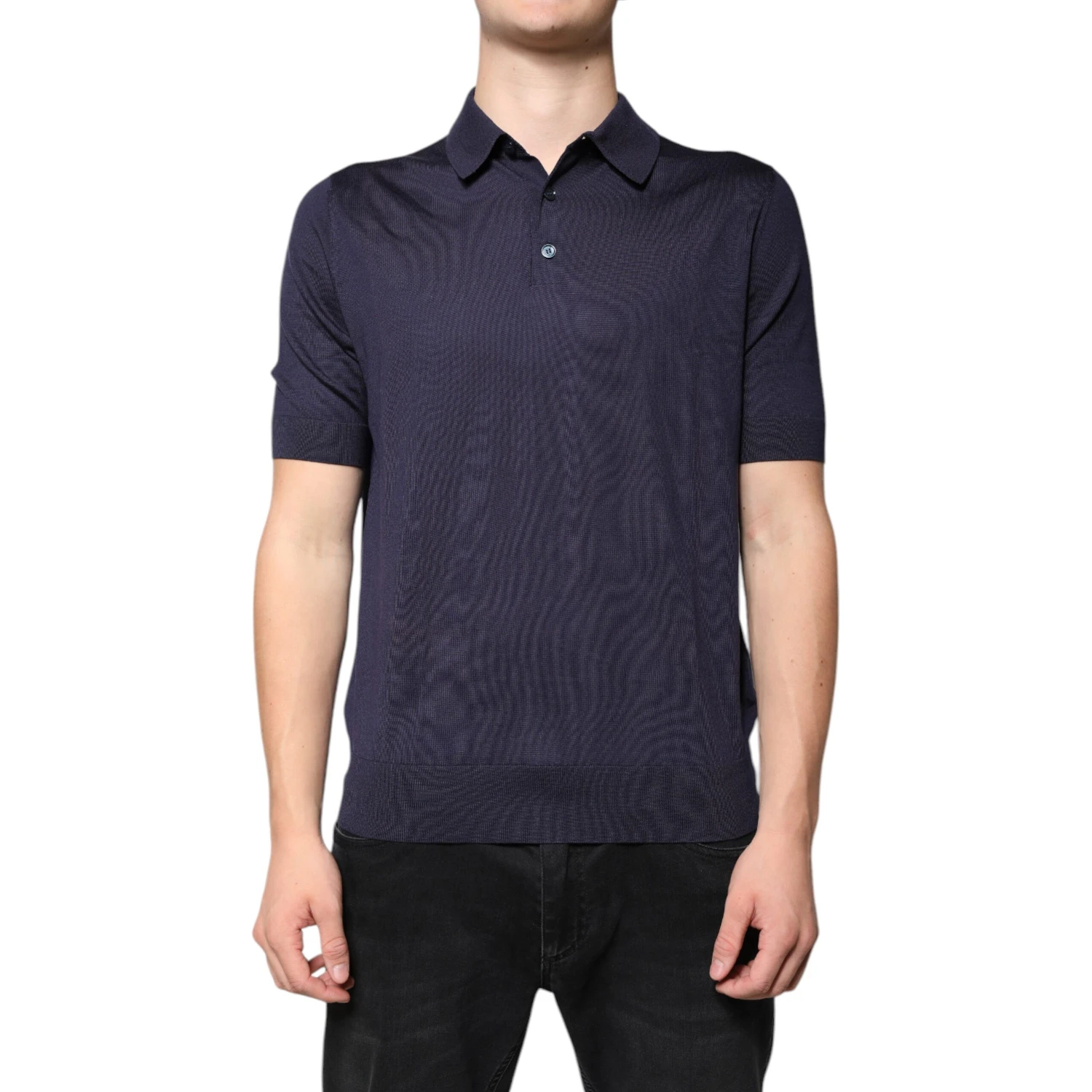 Blue Silk Collared Short Sleeves Polo T-shirt