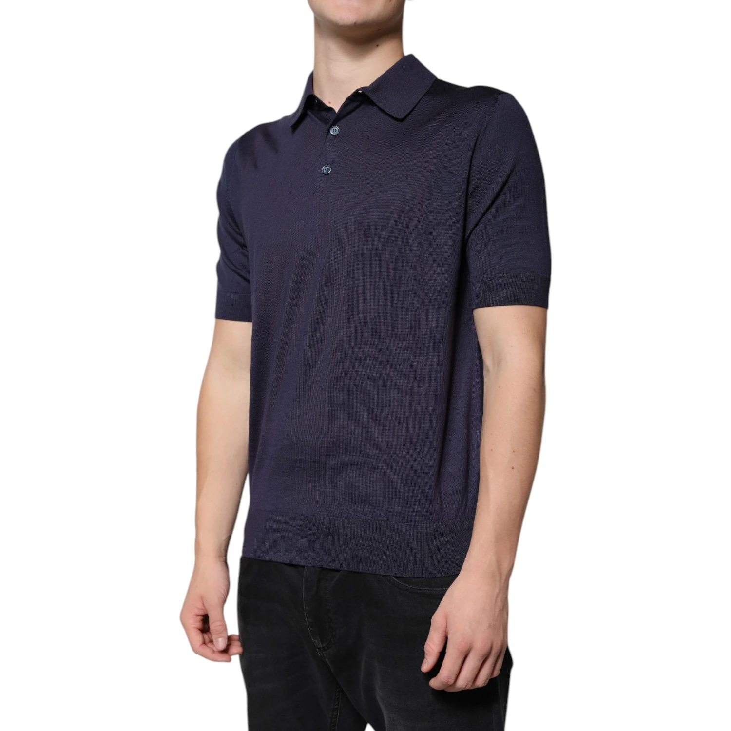 Blue Silk Collared Short Sleeves Polo T-shirt