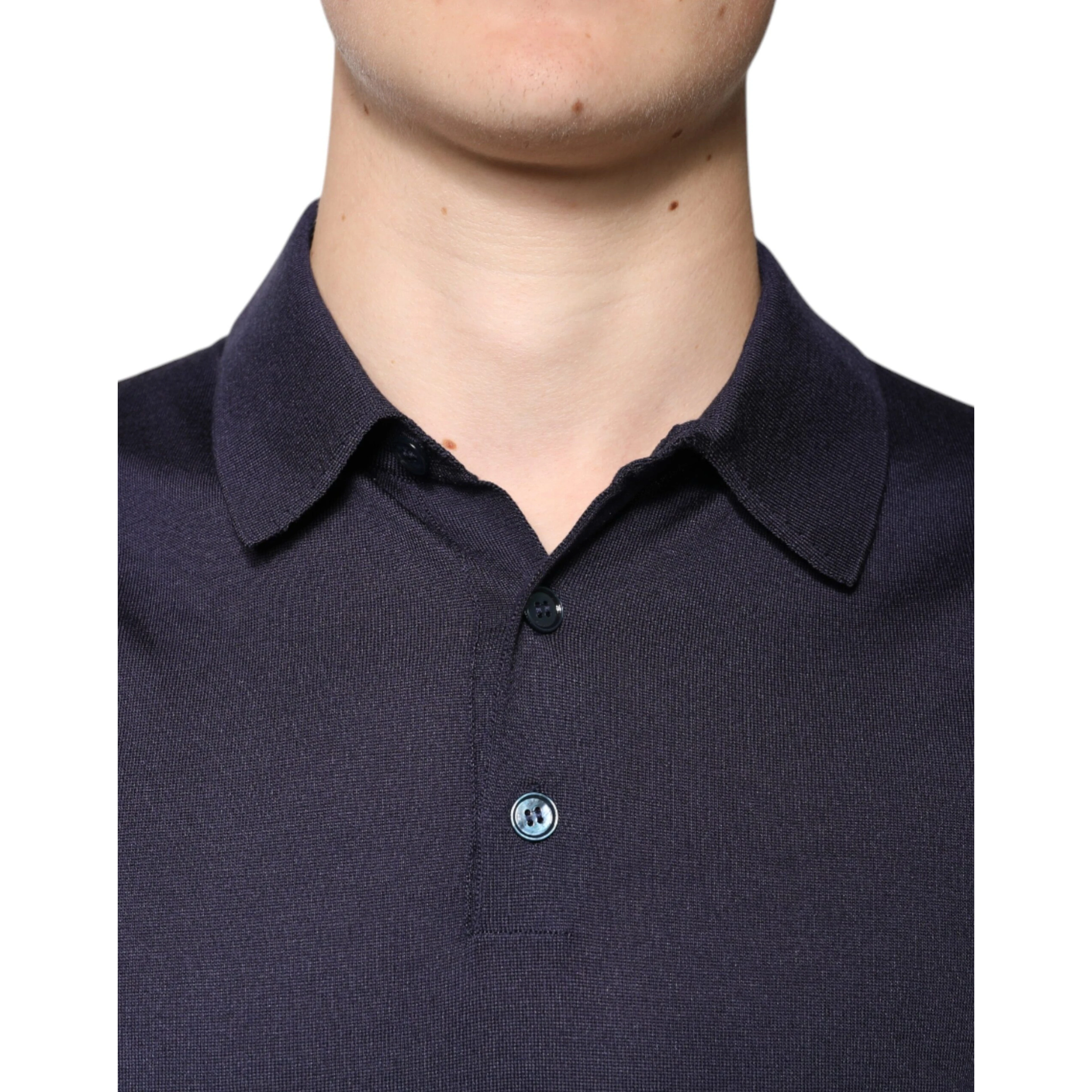 Blue Silk Collared Short Sleeves Polo T-shirt