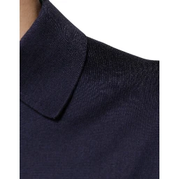 Blue Silk Collared Short Sleeves Polo T-shirt