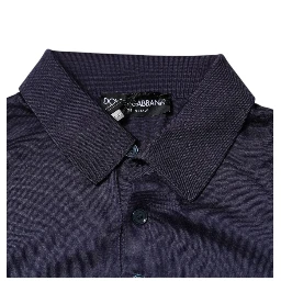 Blue Silk Collared Short Sleeves Polo T-shirt
