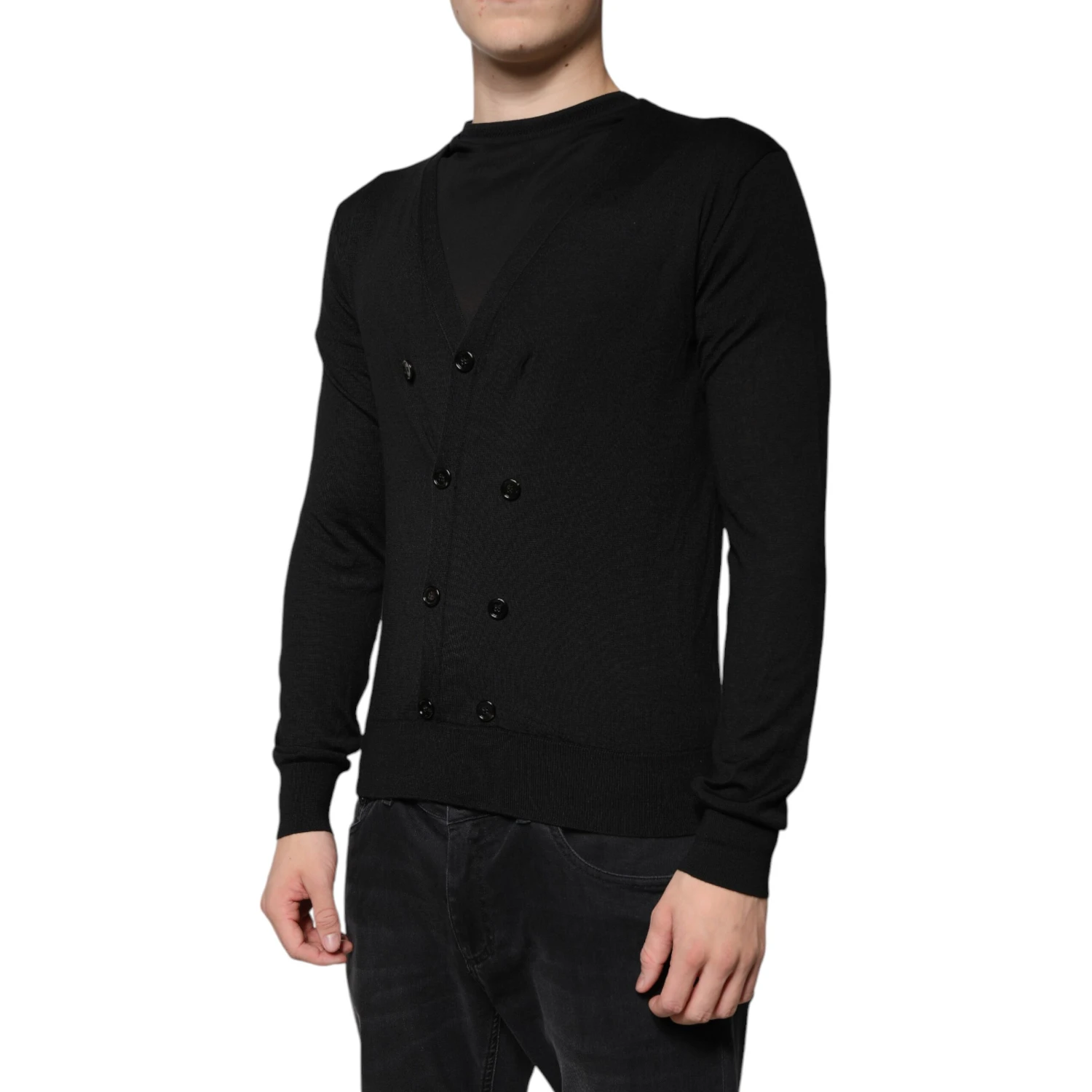 Black Cashmere Button Down Cardigan Sweater