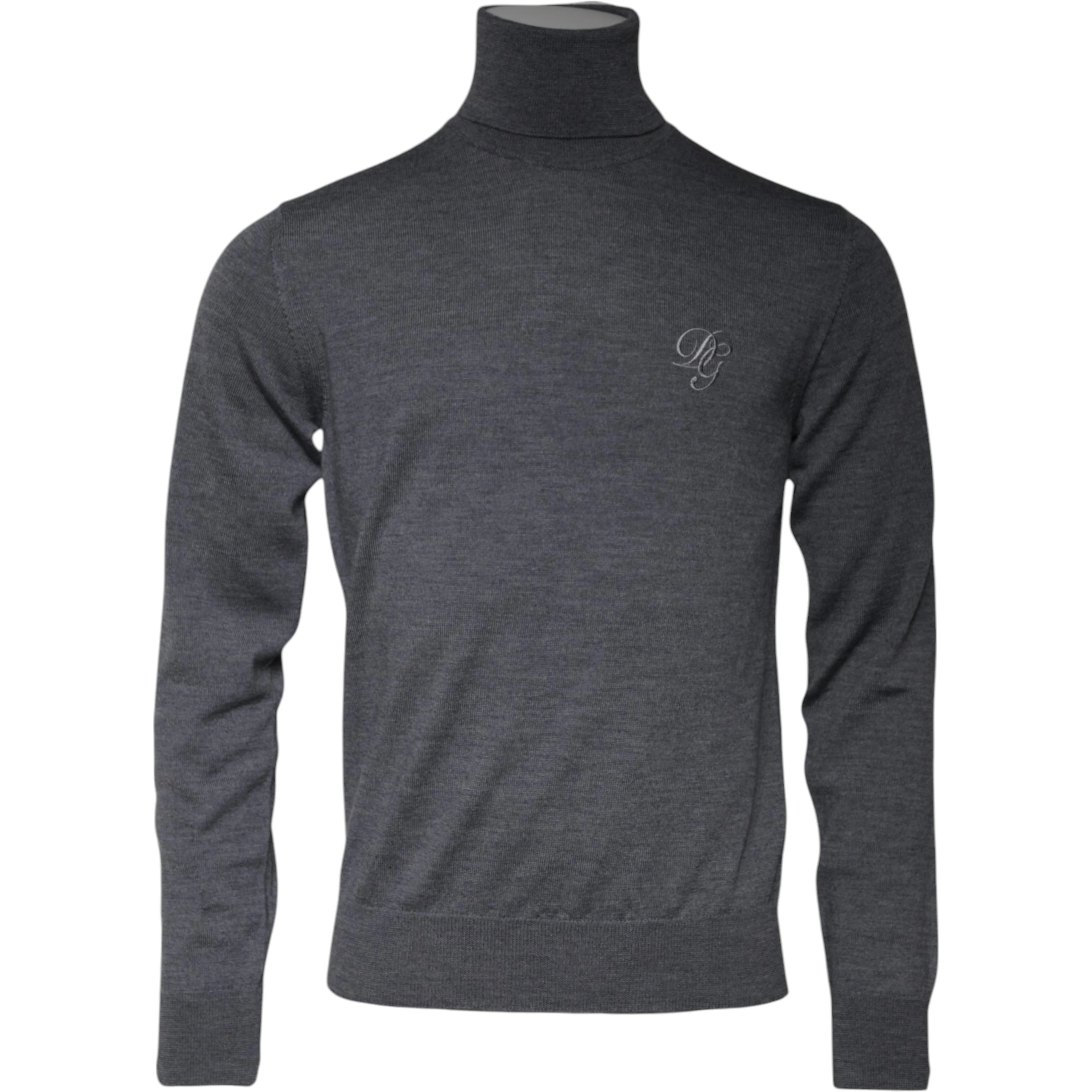 Gray Wool Logo Turtleneck Pullover Sweater