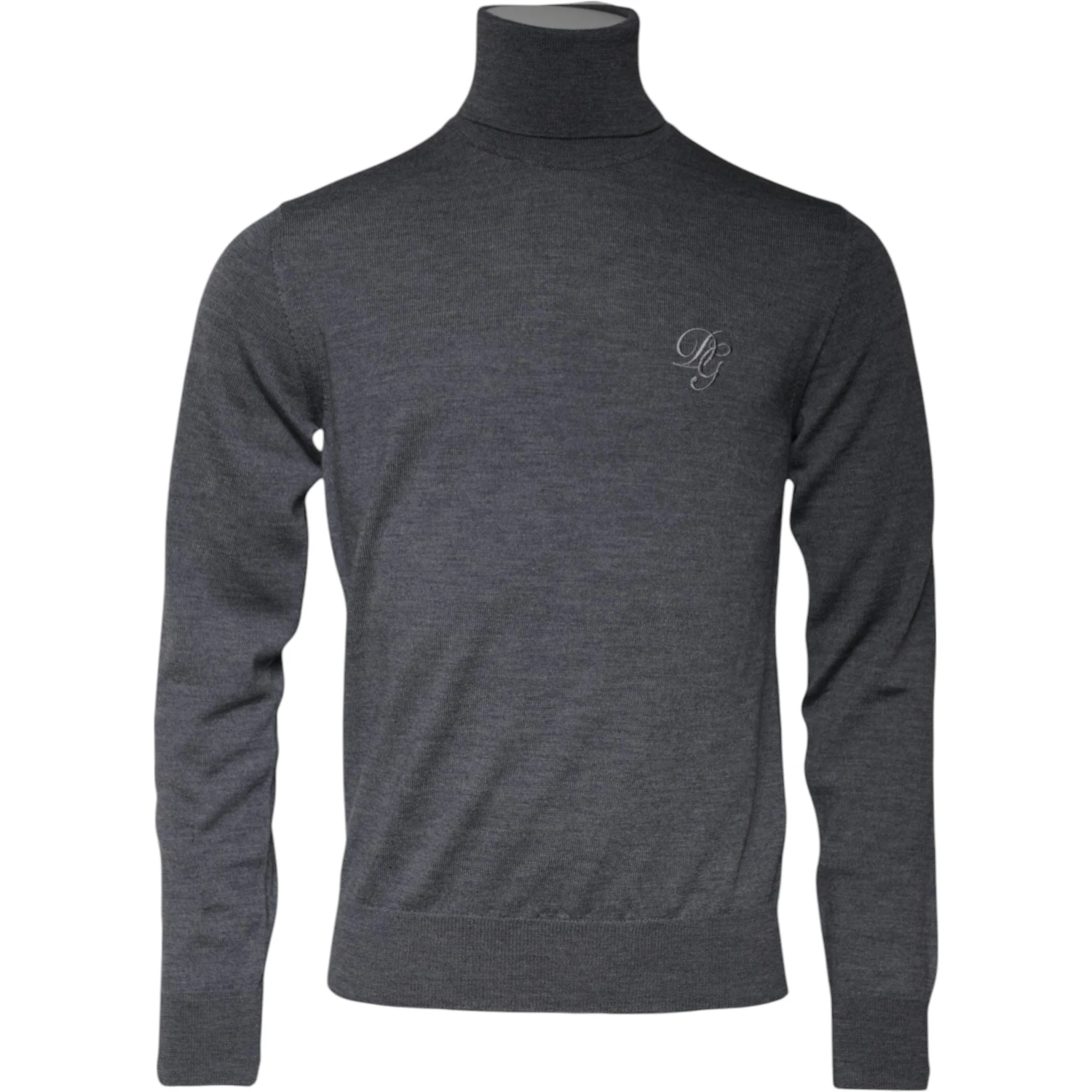 Gray Wool Logo Turtleneck Pullover Sweater