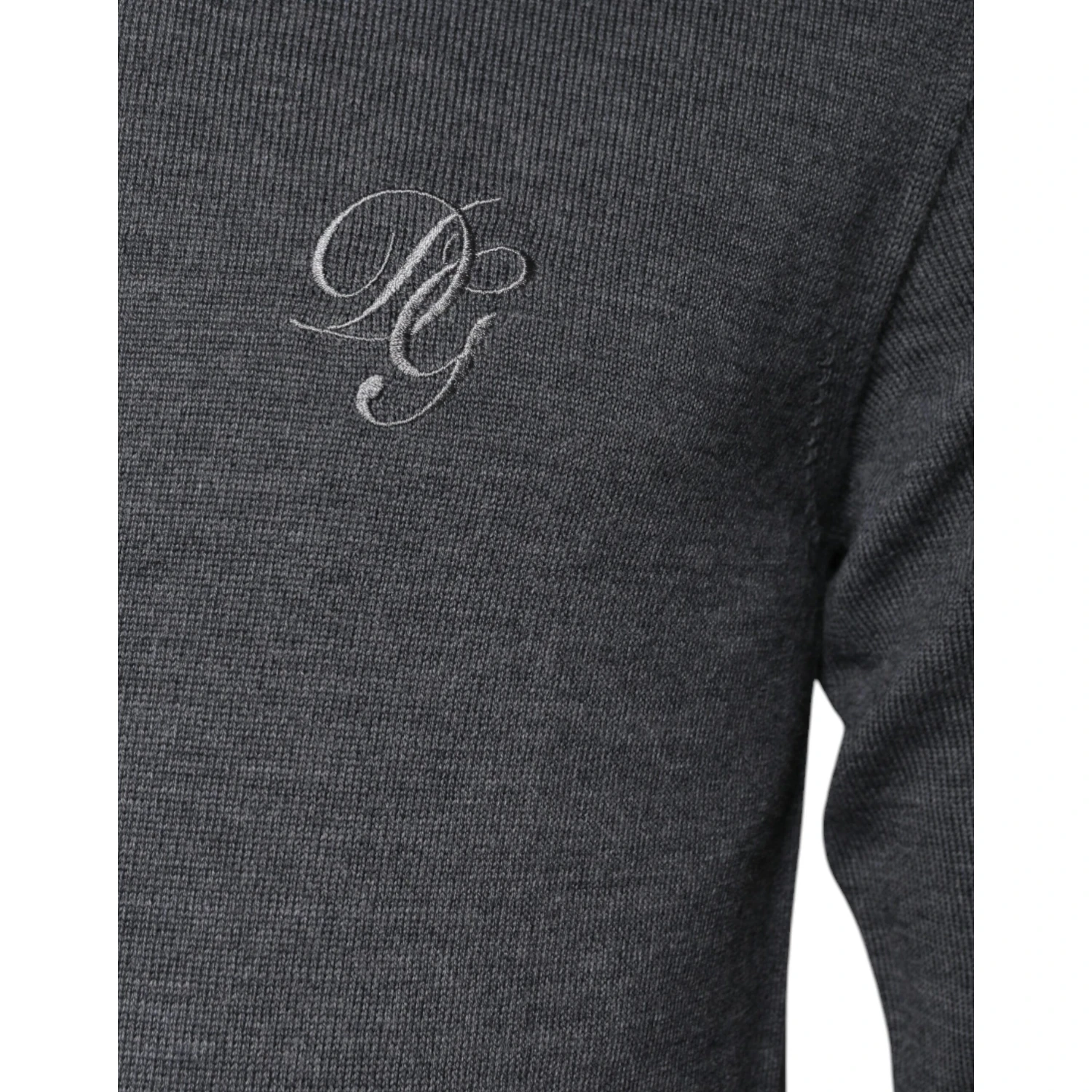 Gray Wool Logo Turtleneck Pullover Sweater