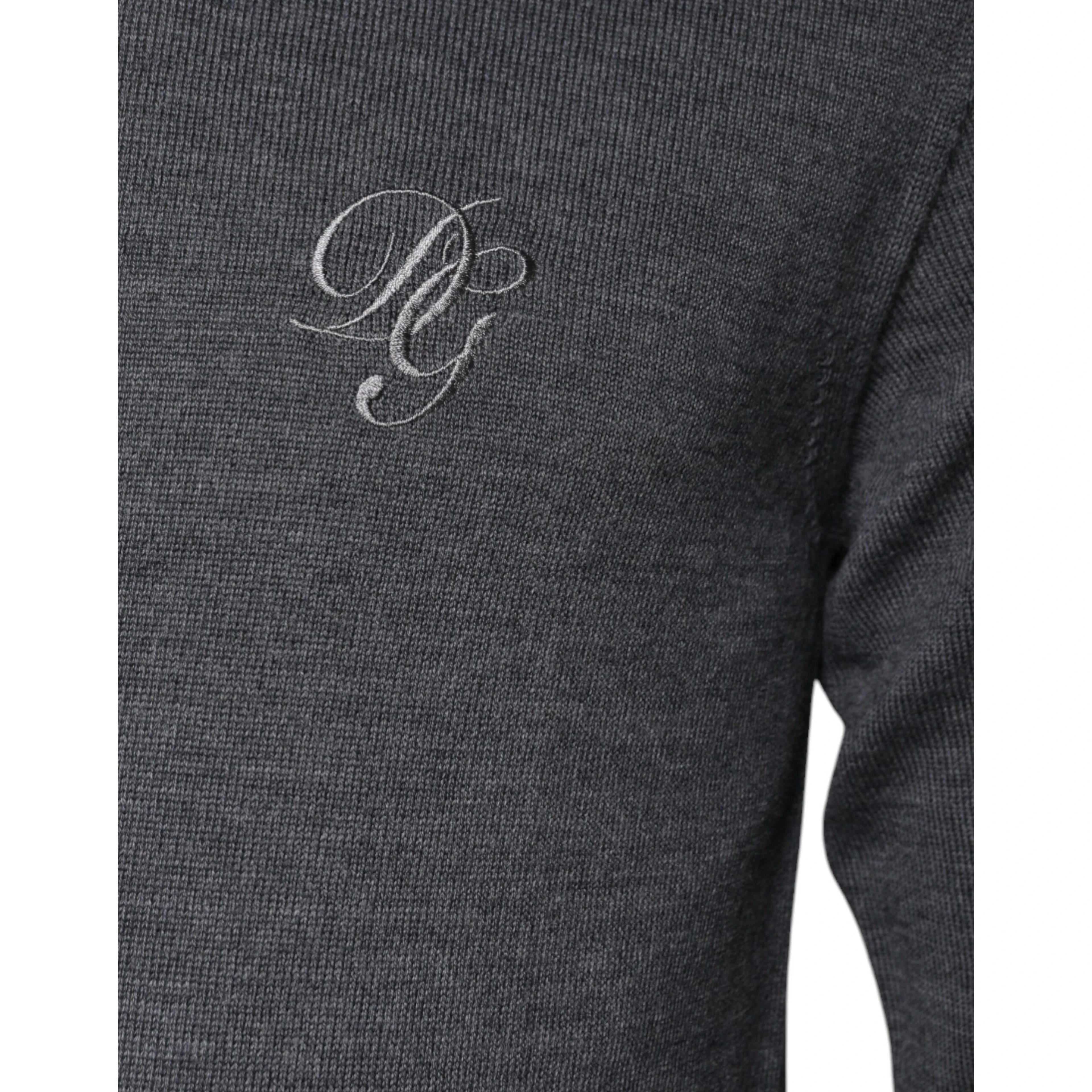 Gray Wool Logo Turtleneck Pullover Sweater