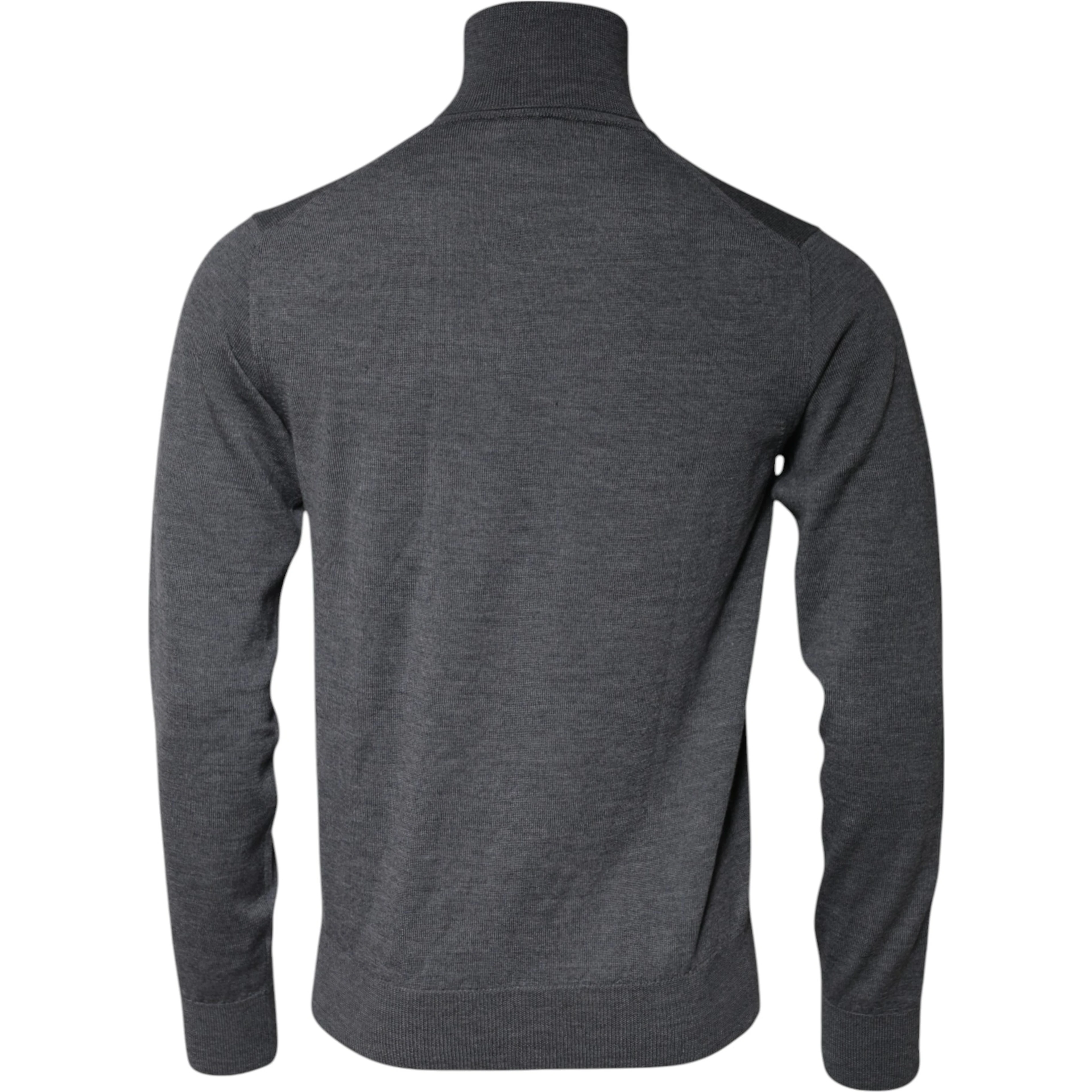 Gray Wool Logo Turtleneck Pullover Sweater