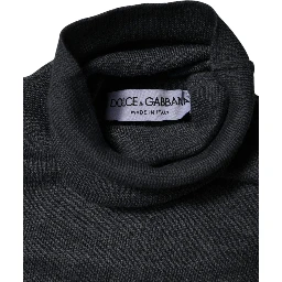 Gray Wool Logo Turtleneck Pullover Sweater