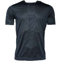 Dark Blue Silk Crew Neck Short Sleeve T-shirt