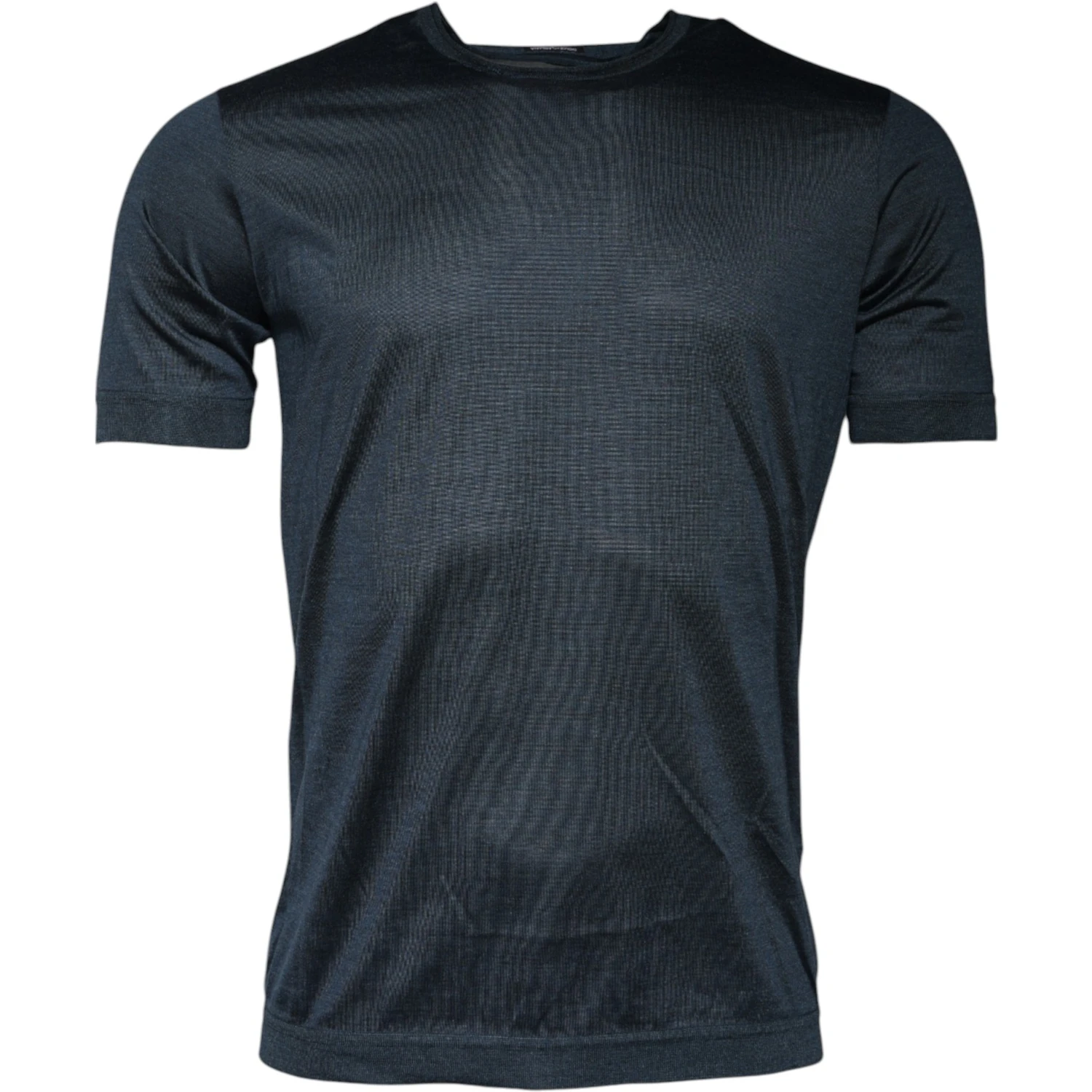 Dark Blue Silk Crew Neck Short Sleeve T-shirt