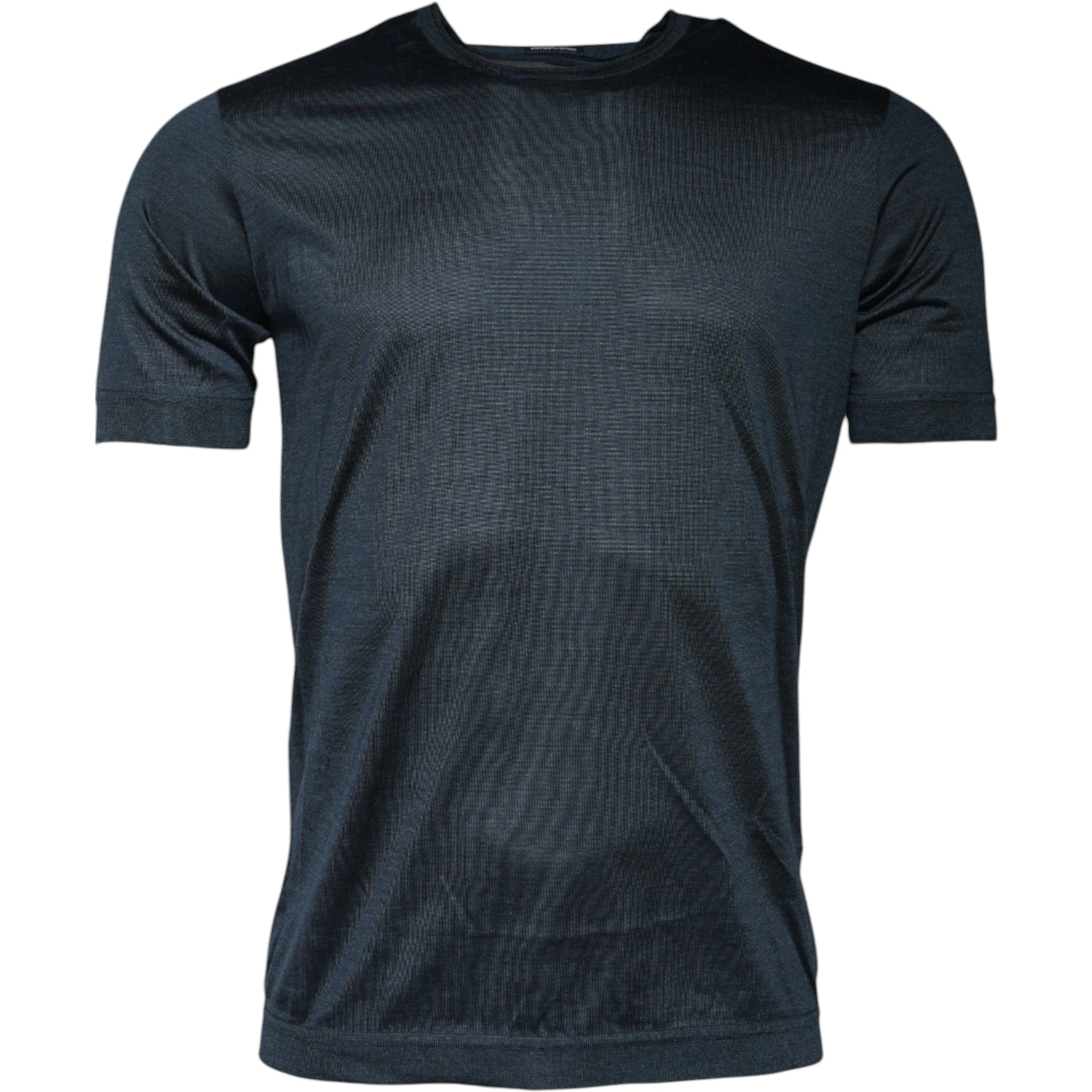 Dark Blue Silk Crew Neck Short Sleeve T-shirt
