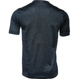 Dark Blue Silk Crew Neck Short Sleeve T-shirt