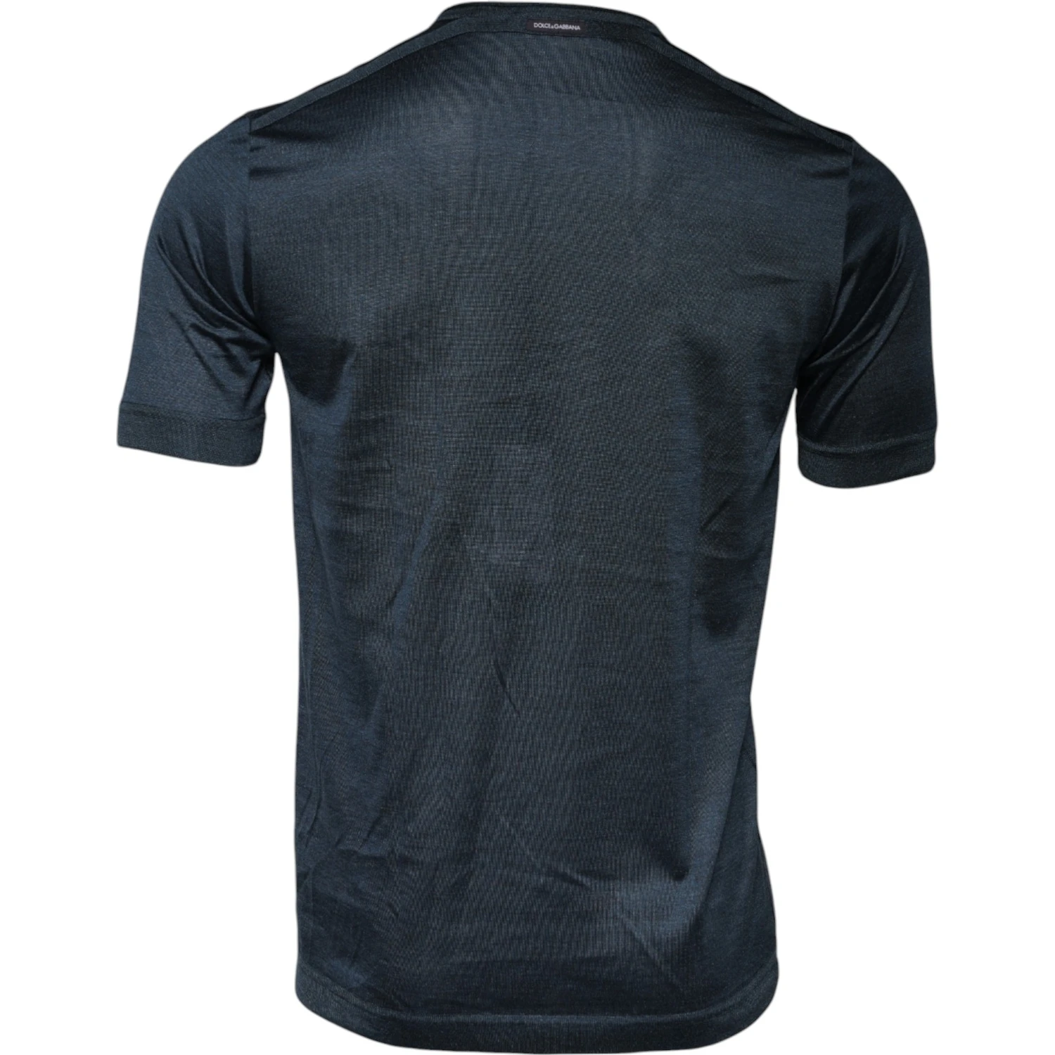 Dark Blue Silk Crew Neck Short Sleeve T-shirt