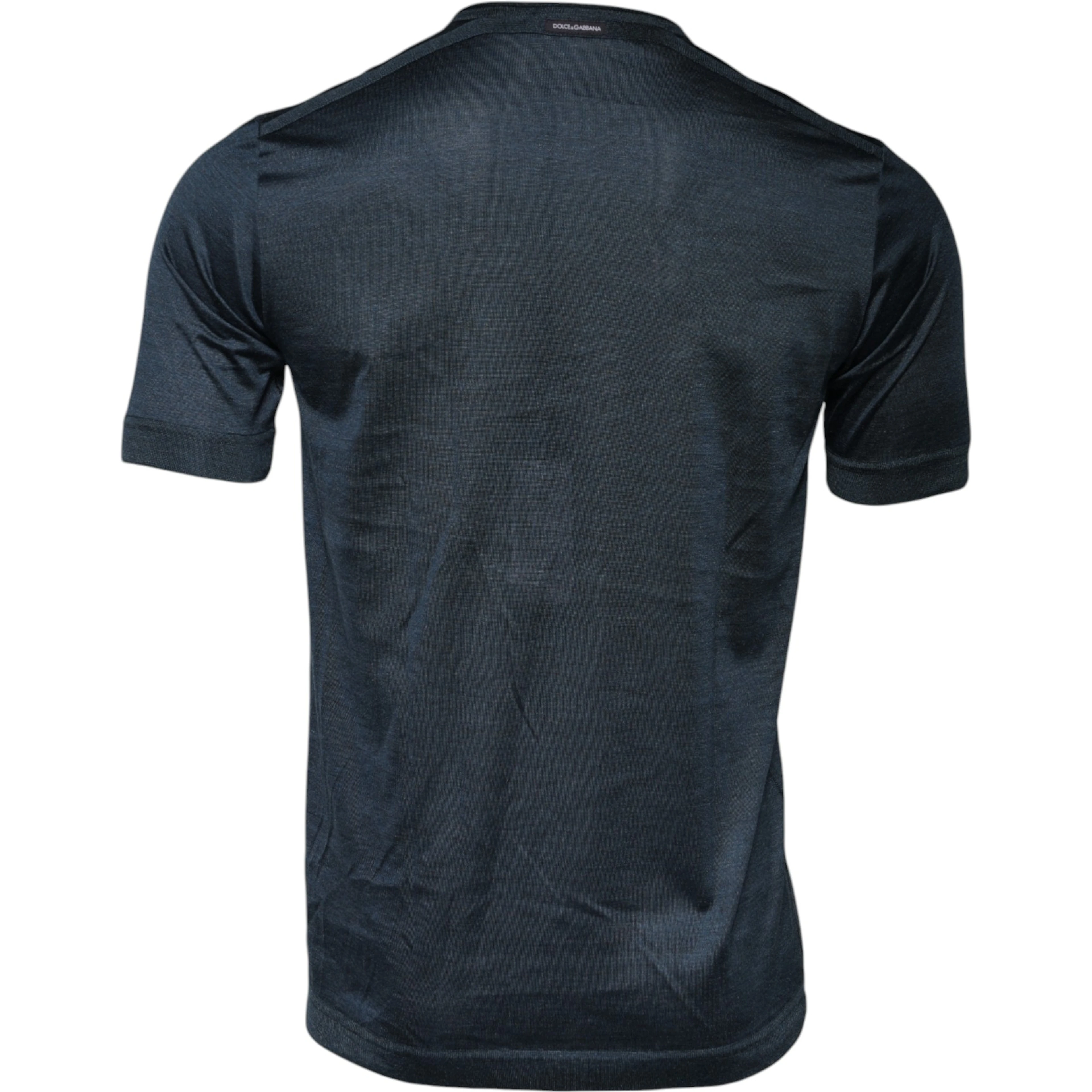 Dark Blue Silk Crew Neck Short Sleeve T-shirt