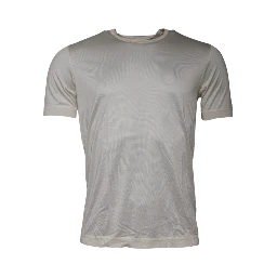 Off White Silk Crew Neck Short Sleeve T-shirt