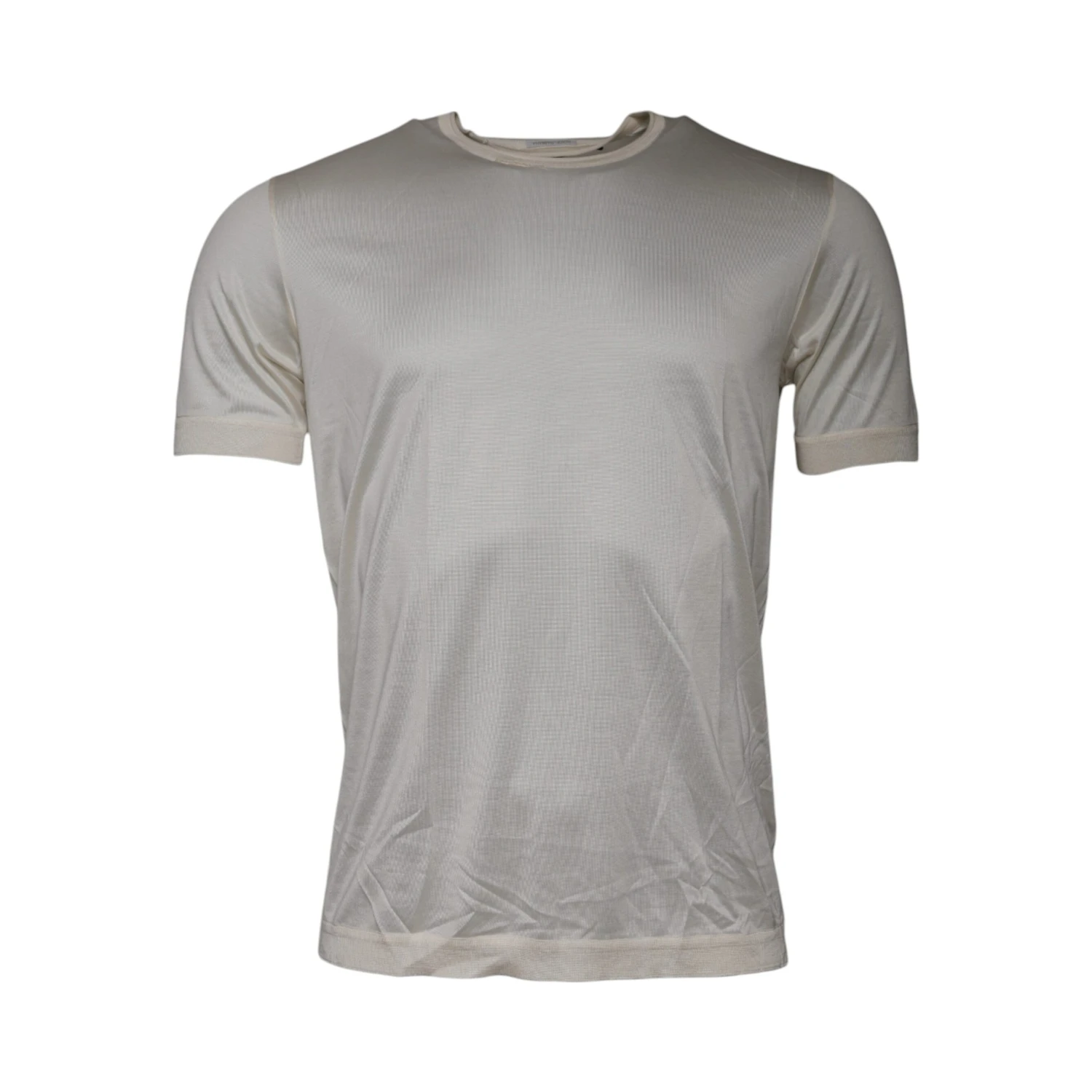 Off White Silk Crew Neck Short Sleeve T-shirt