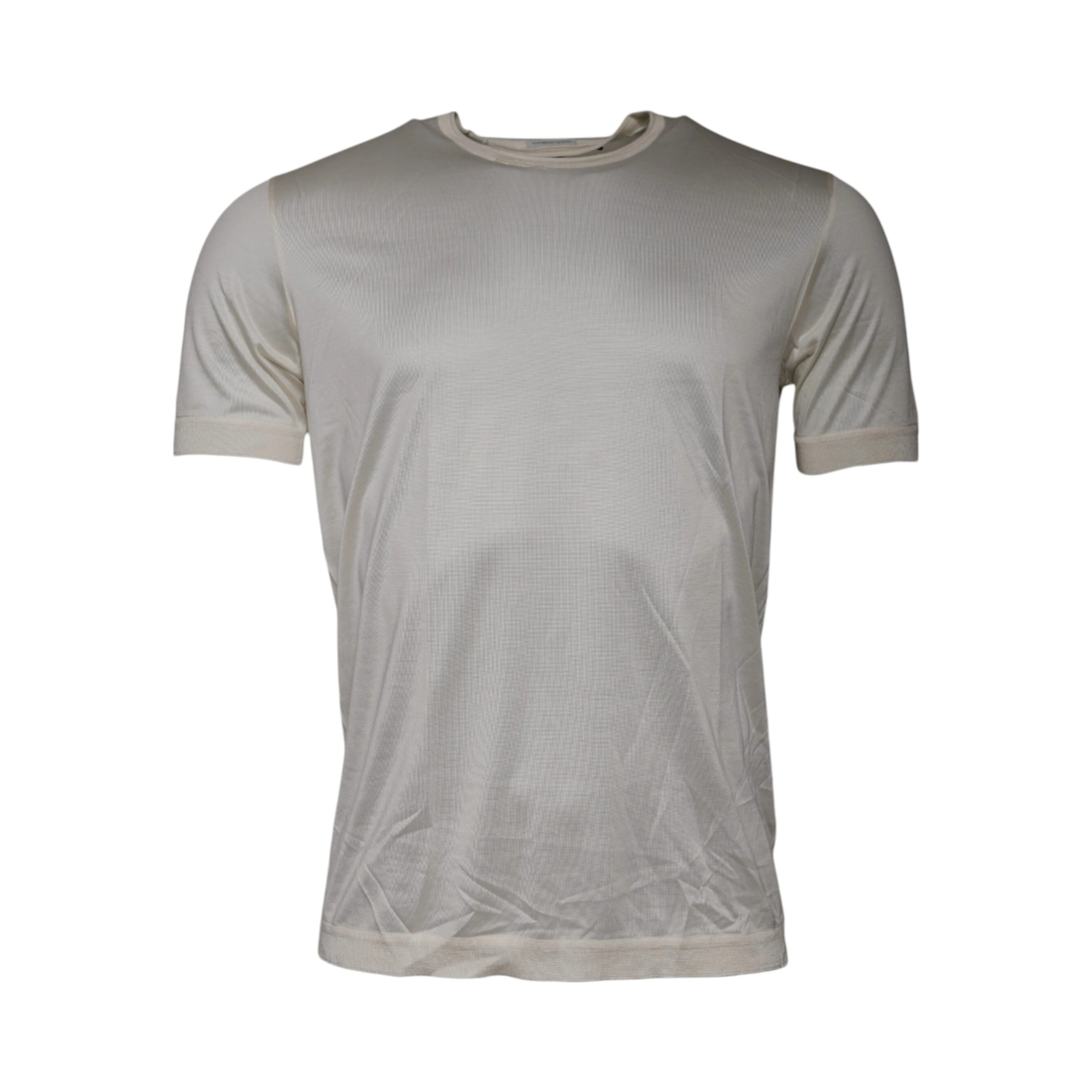 Off White Silk Crew Neck Short Sleeve T-shirt