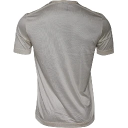 Off White Silk Crew Neck Short Sleeve T-shirt