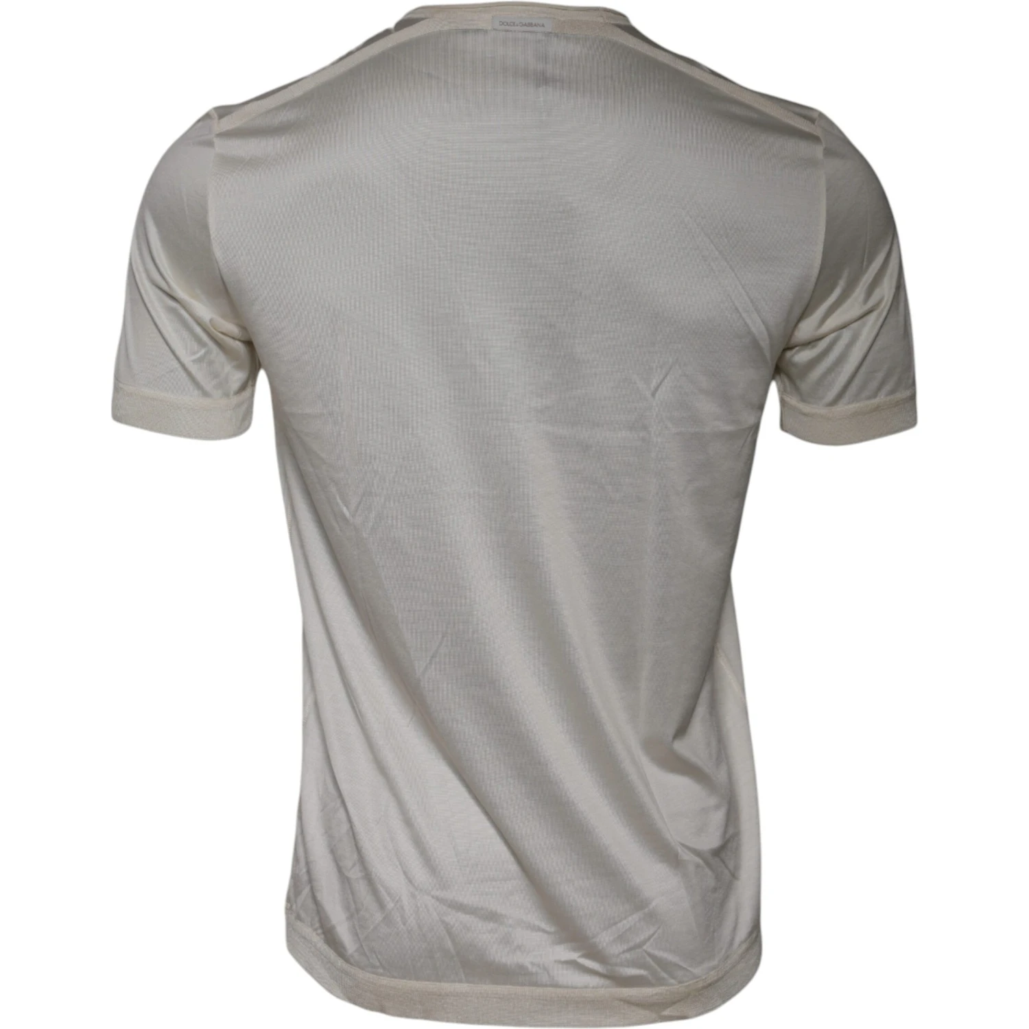 Off White Silk Crew Neck Short Sleeve T-shirt