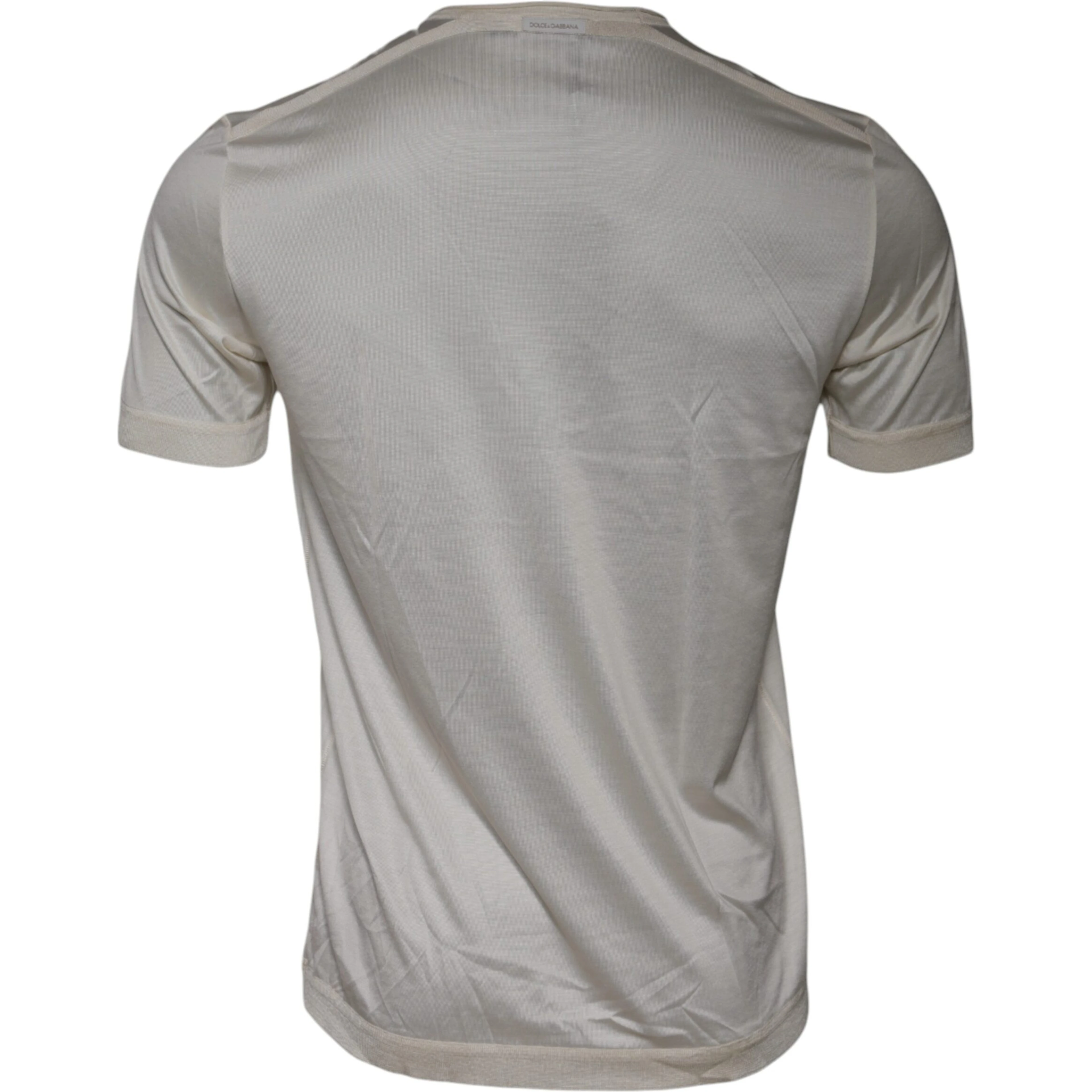 Off White Silk Crew Neck Short Sleeve T-shirt