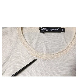 Off White Silk Crew Neck Short Sleeve T-shirt