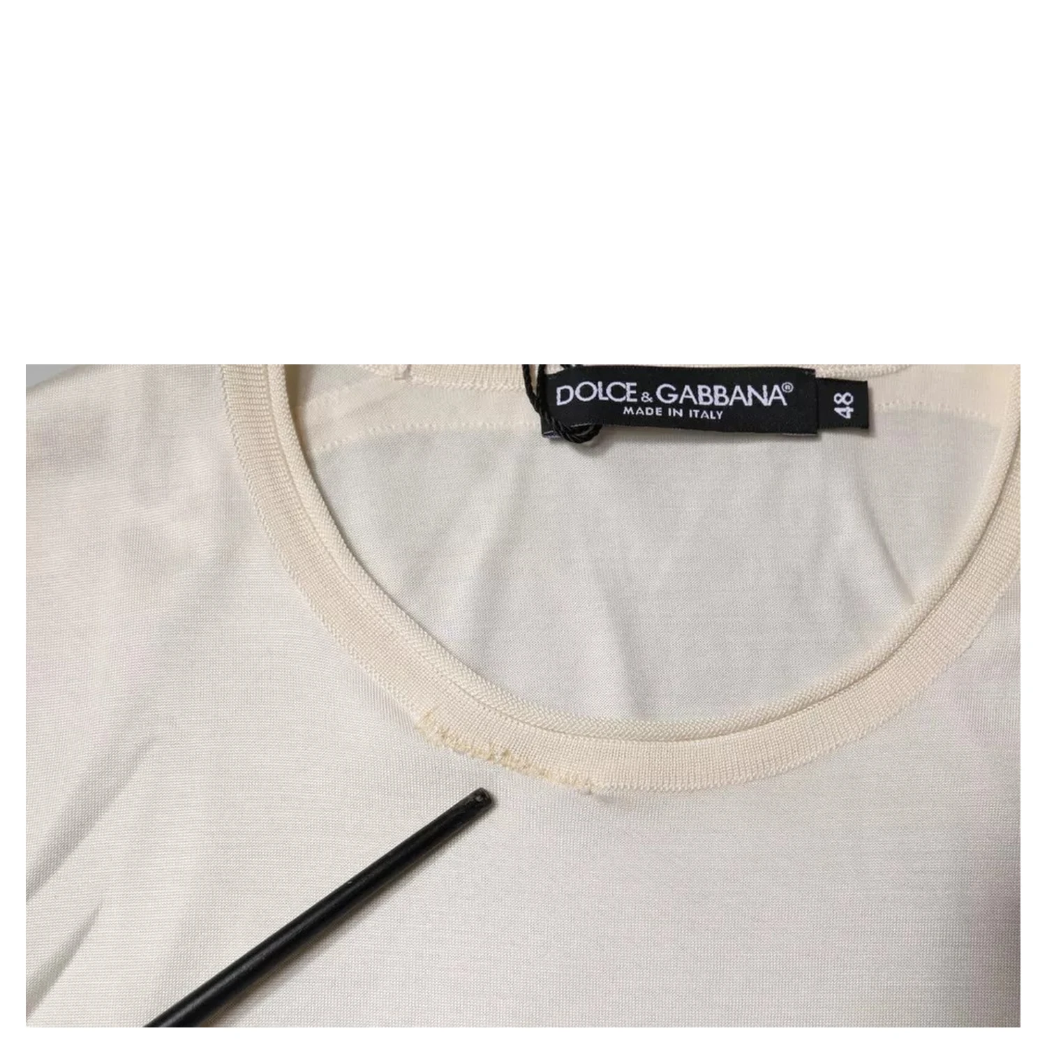 Off White Silk Crew Neck Short Sleeve T-shirt