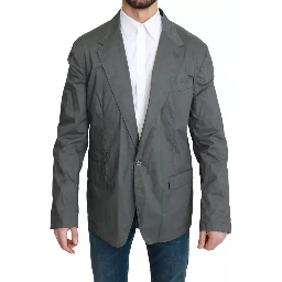 Gray Cotton Single Breasted Formal Blazer