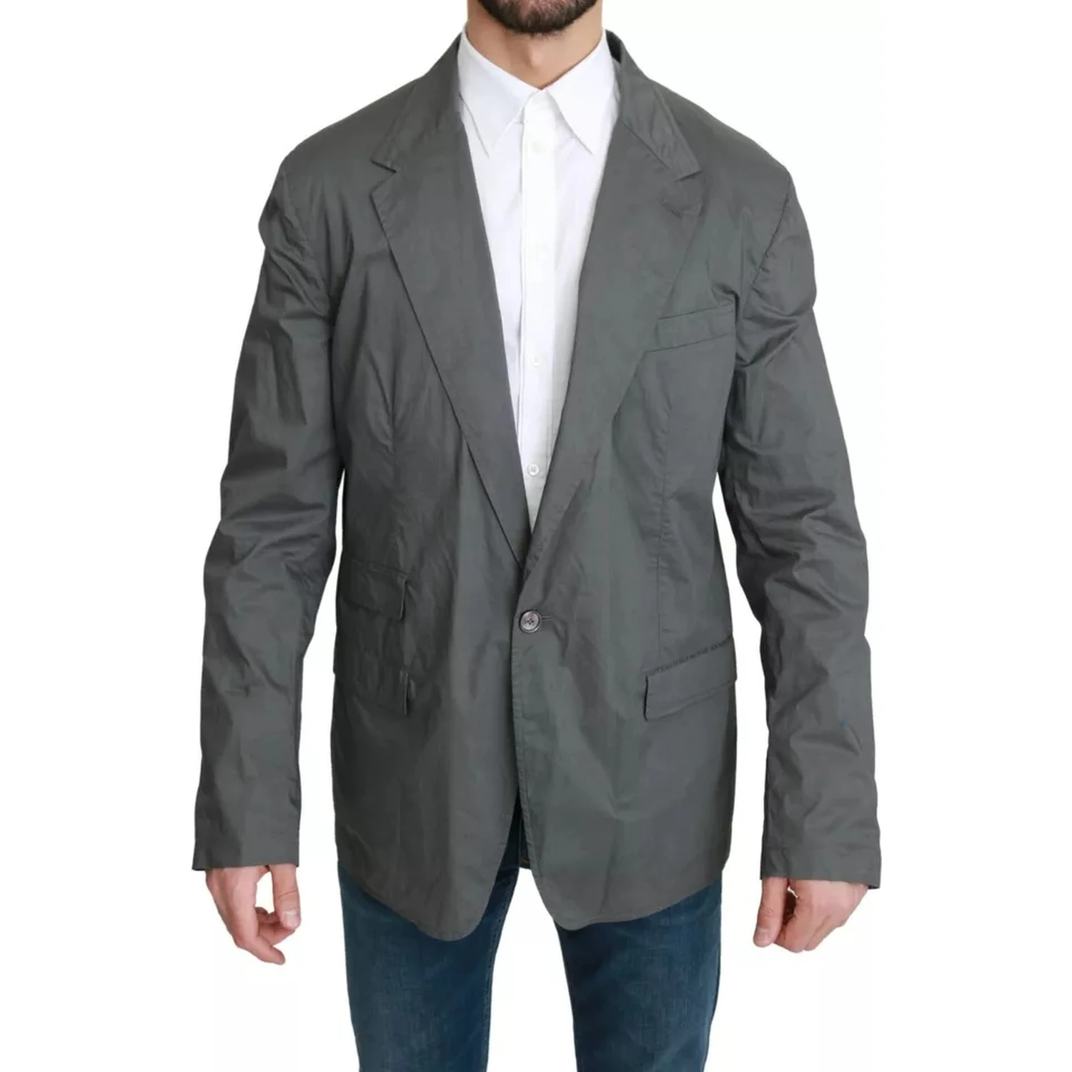 Gray Cotton Single Breasted Formal Blazer