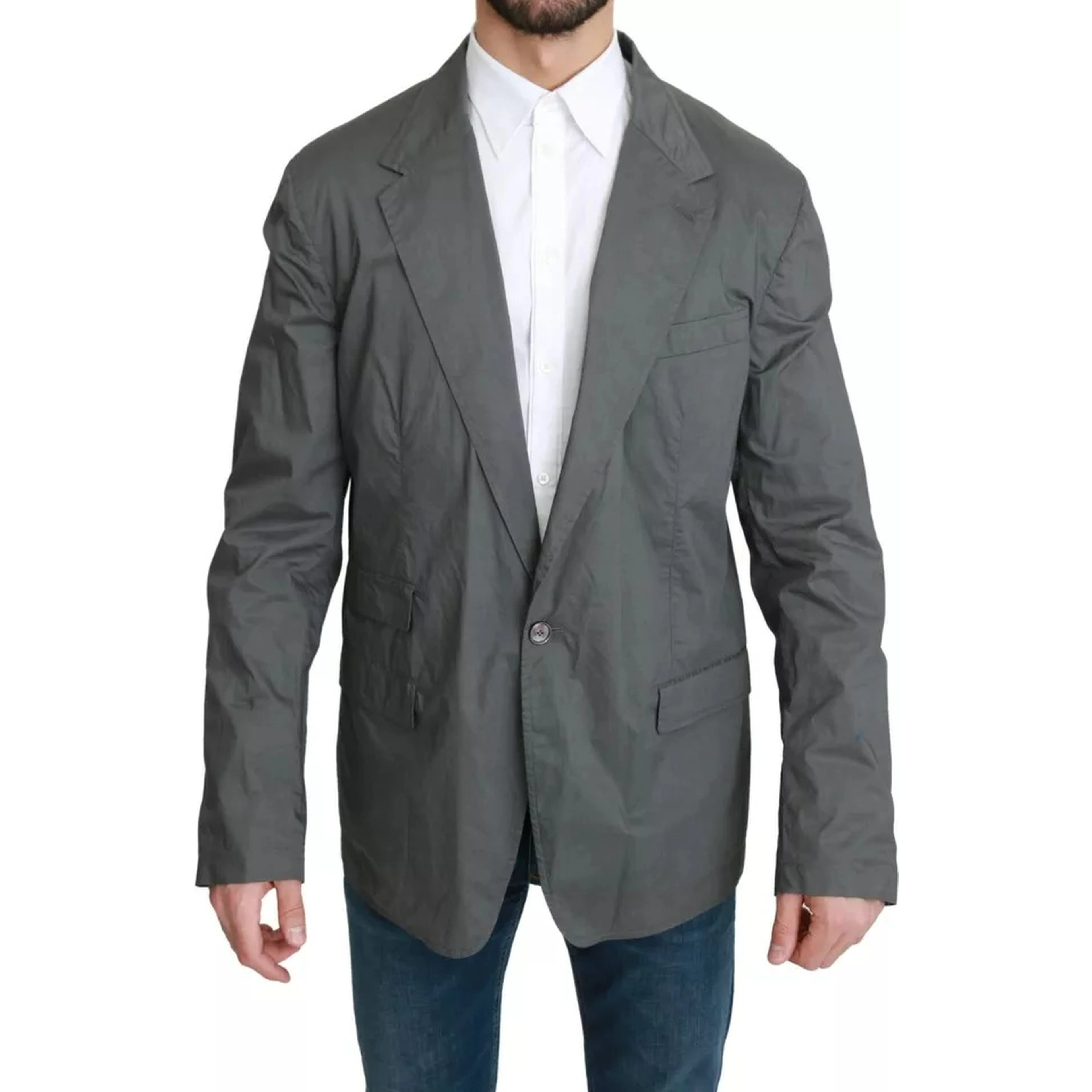Gray Cotton Single Breasted Formal Blazer