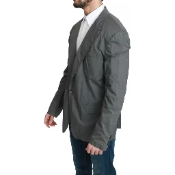 Gray Cotton Single Breasted Formal Blazer