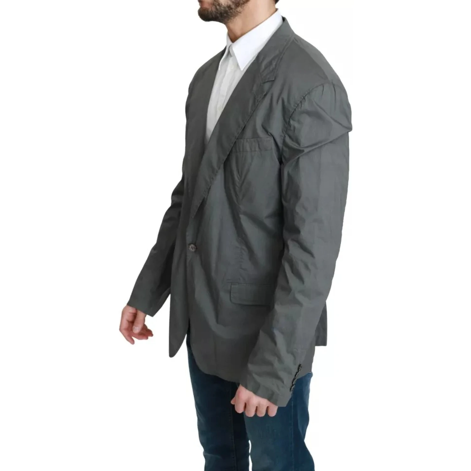 Gray Cotton Single Breasted Formal Blazer