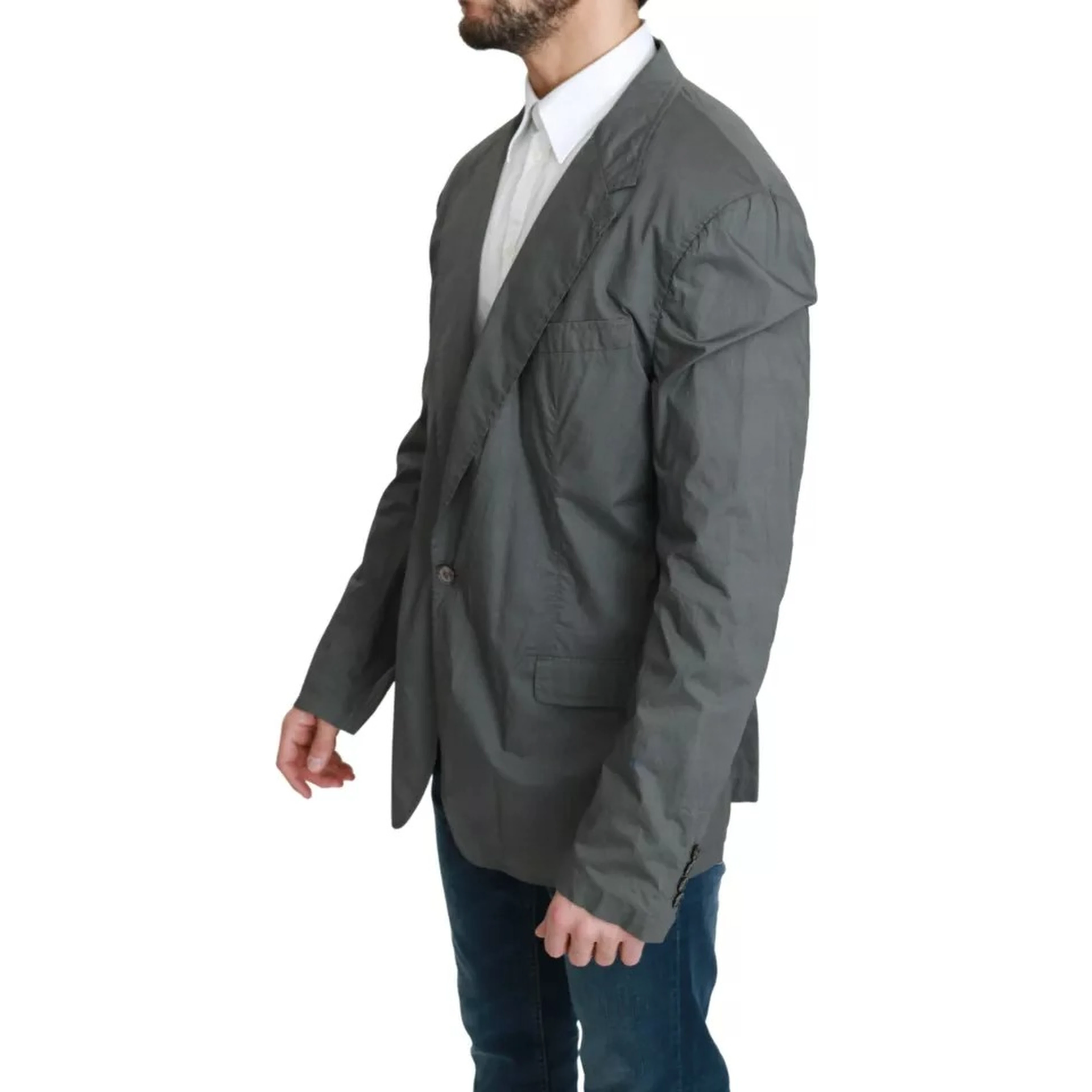 Gray Cotton Single Breasted Formal Blazer