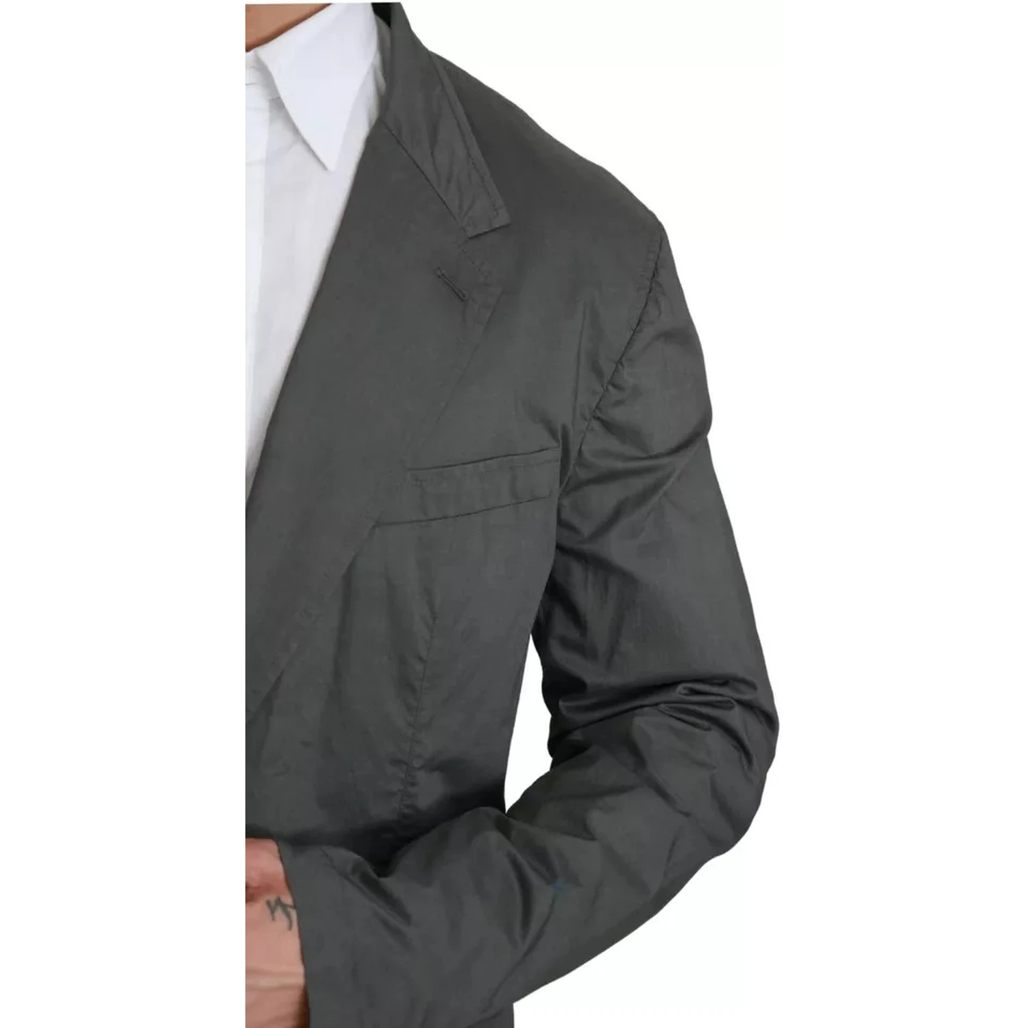 Gray Cotton Single Breasted Formal Blazer