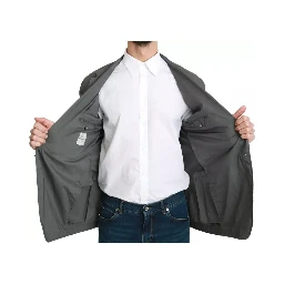 Gray Cotton Single Breasted Formal Blazer