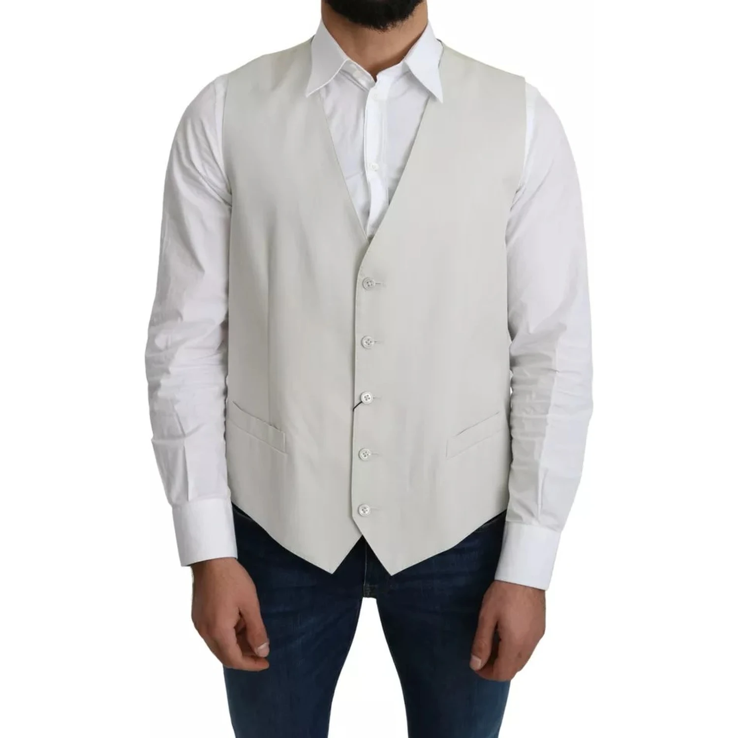 Off-White Cotton Silk Formal Coat Vest