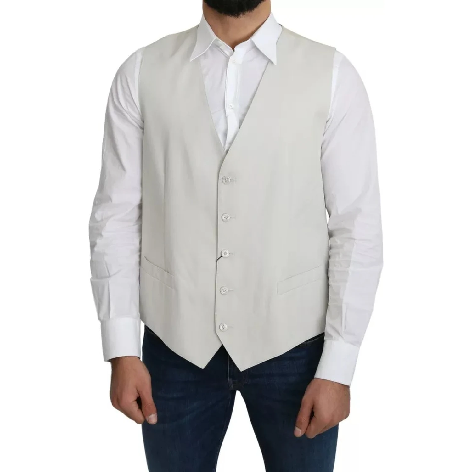 Off-White Cotton Silk Formal Coat Vest