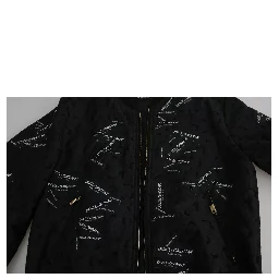 Black Logo Patch Brocade Bomber Full Zip Jacket