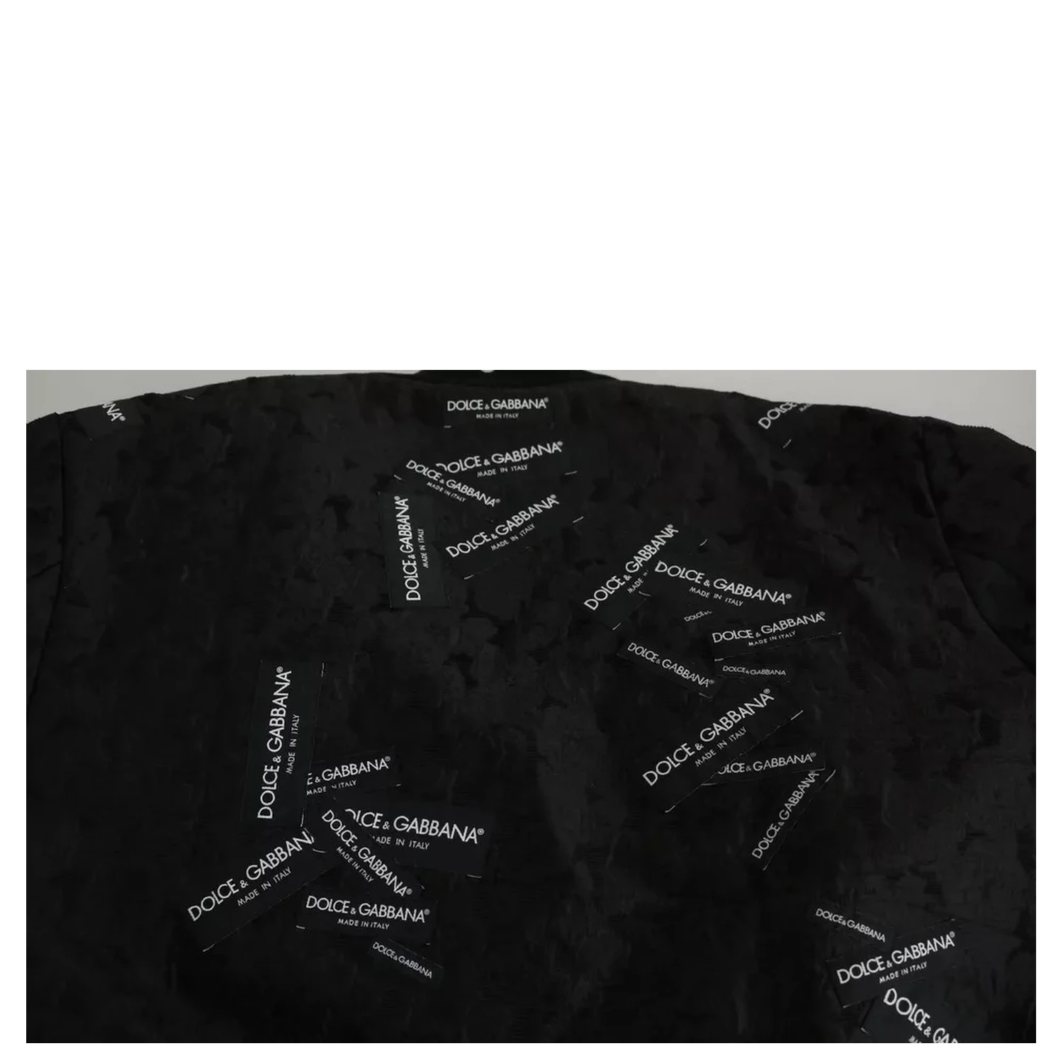 Black Logo Patch Brocade Bomber Full Zip Jacket