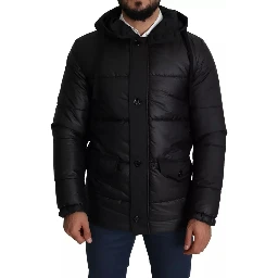 Black Hooded Polyester Men Coat Puffer Jacket
