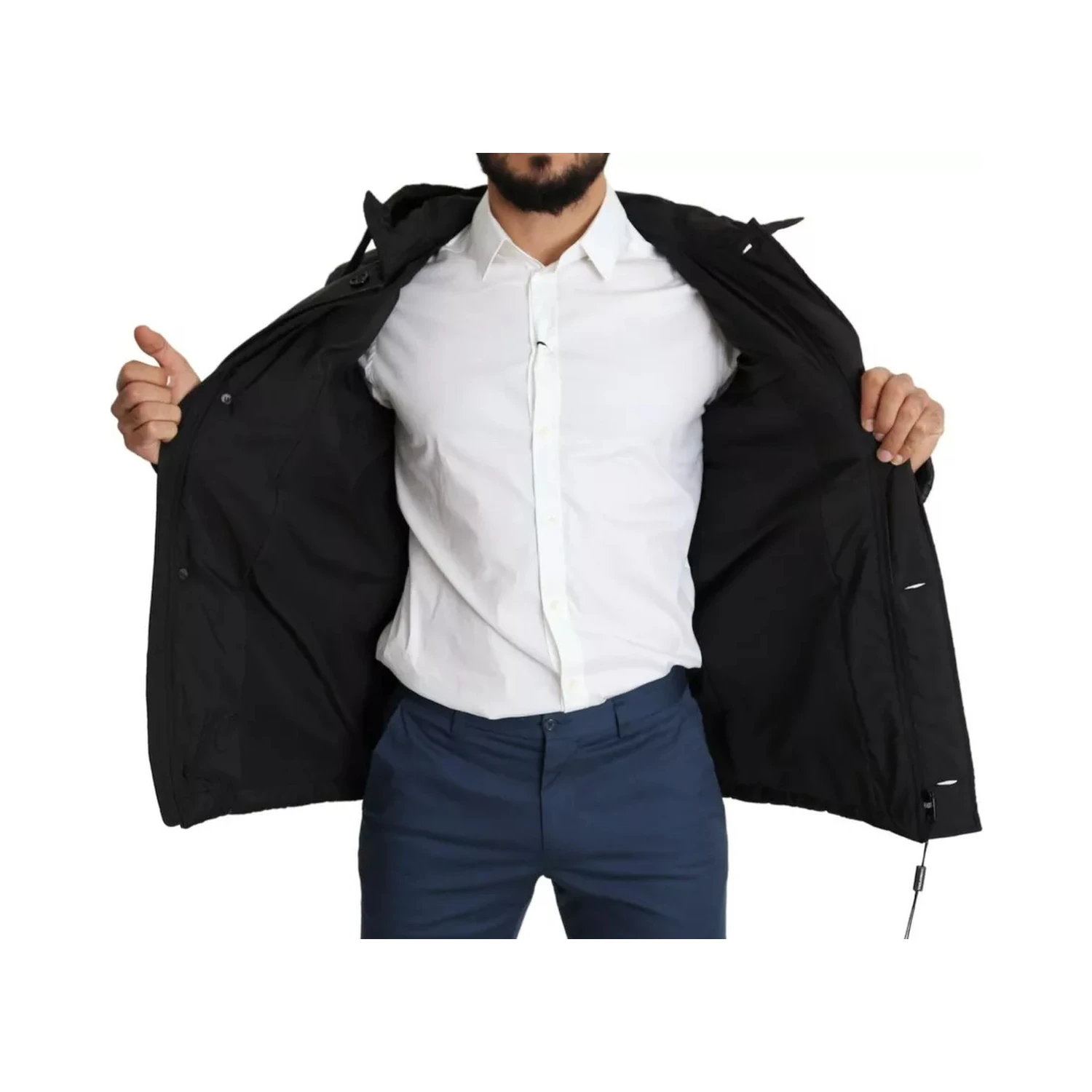 Black Hooded Polyester Men Coat Puffer Jacket